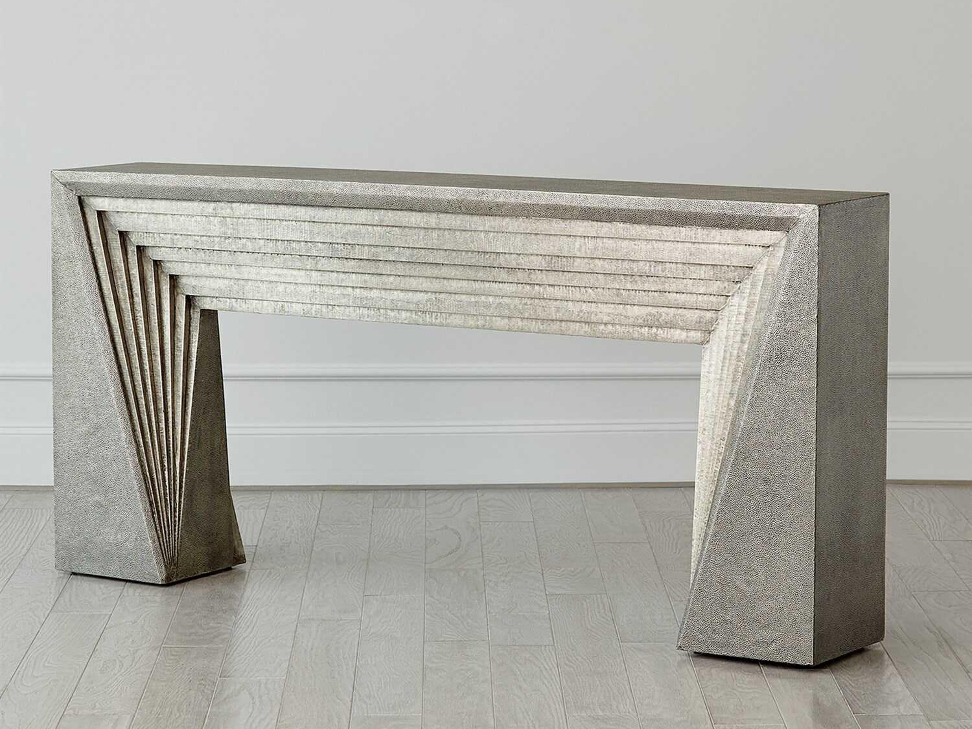Rectangular Wood Nickel Console Table