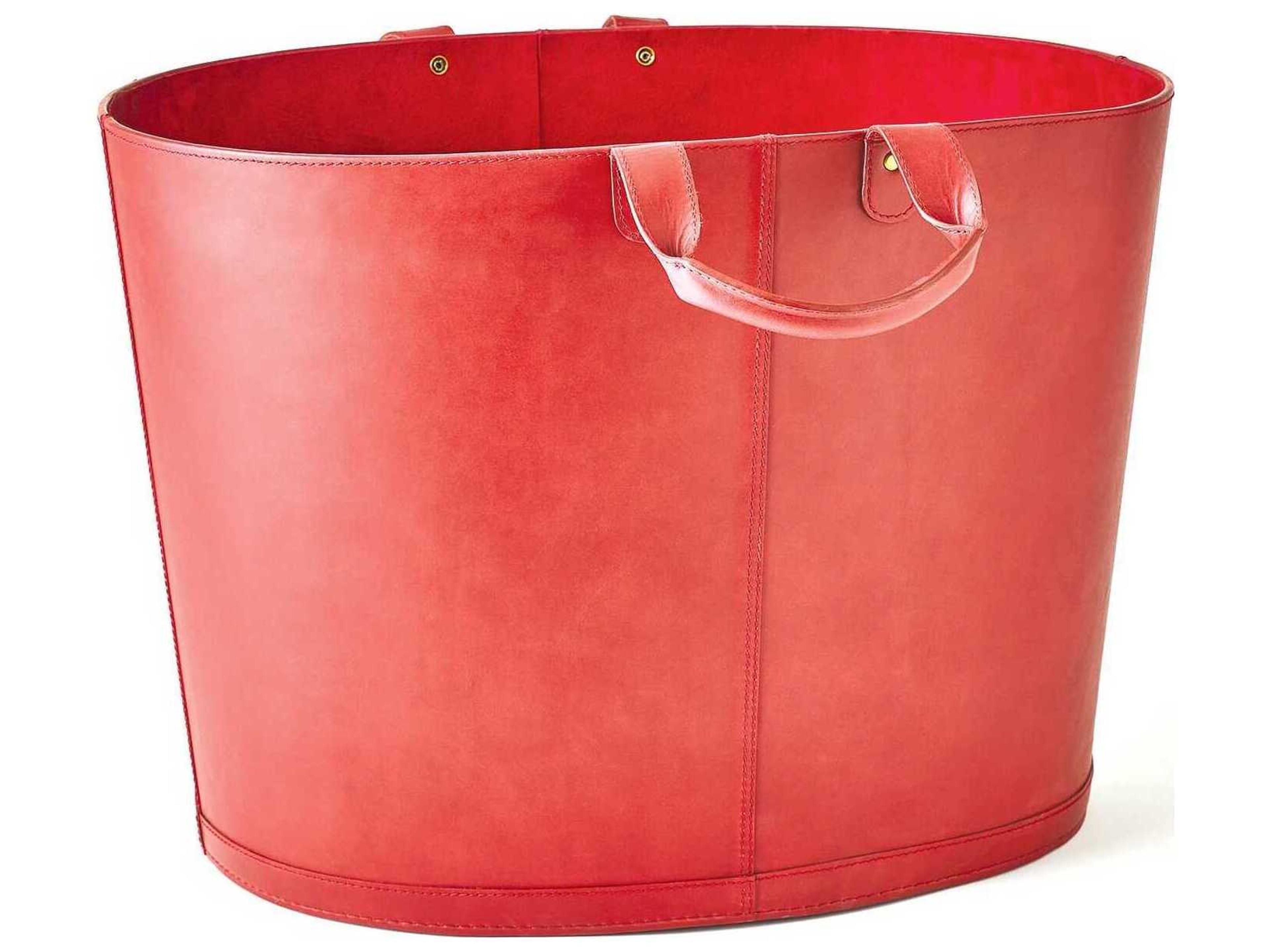Global Views Leather Deep Red Basket