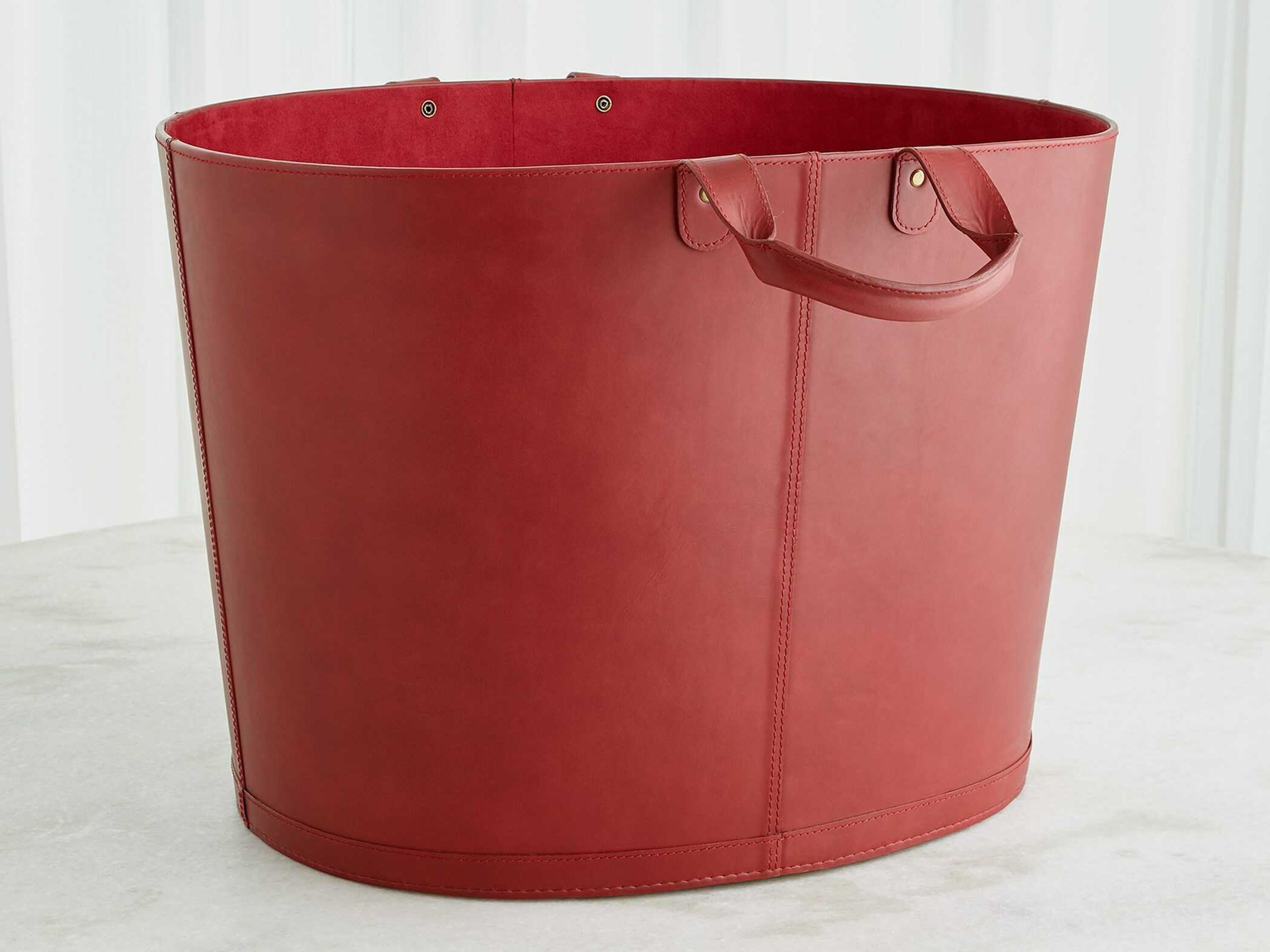 Global Views Leather Deep Red Basket