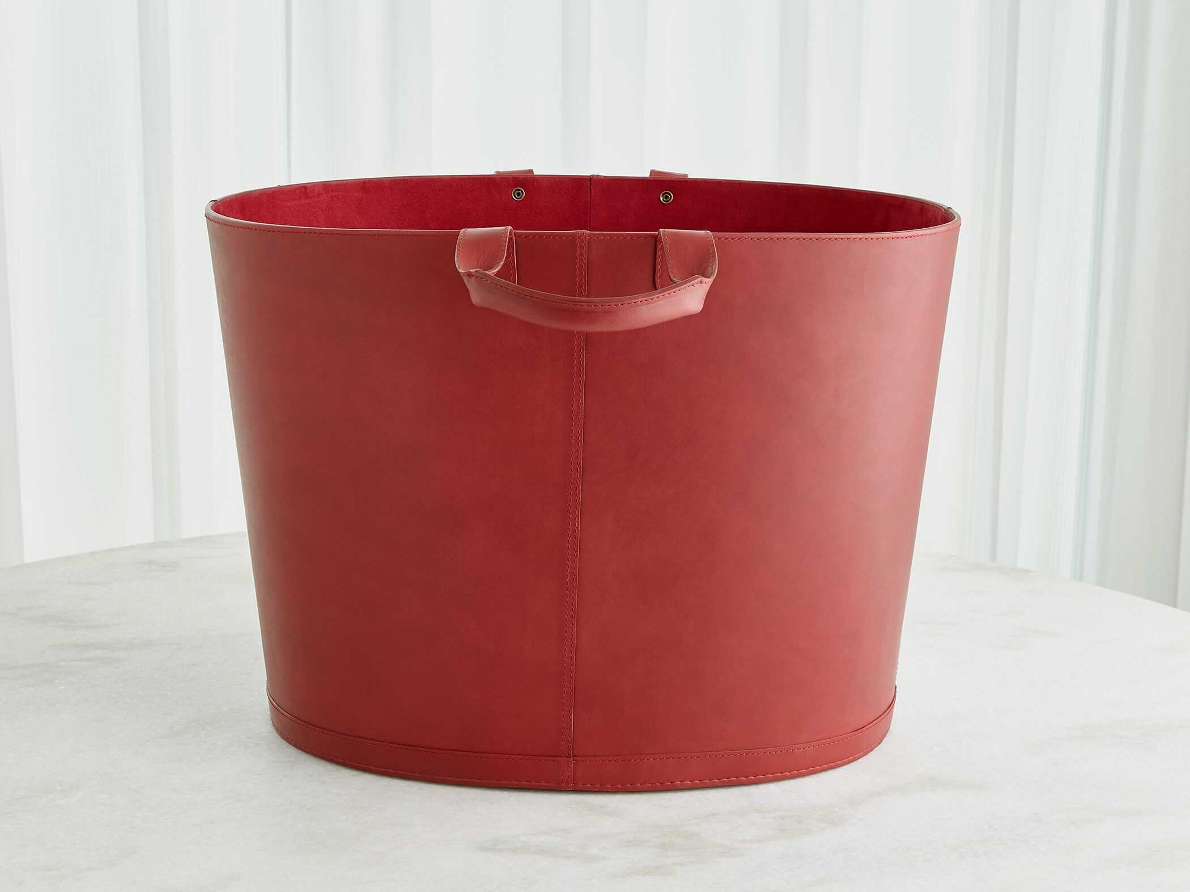 Global Views Leather Deep Red Basket