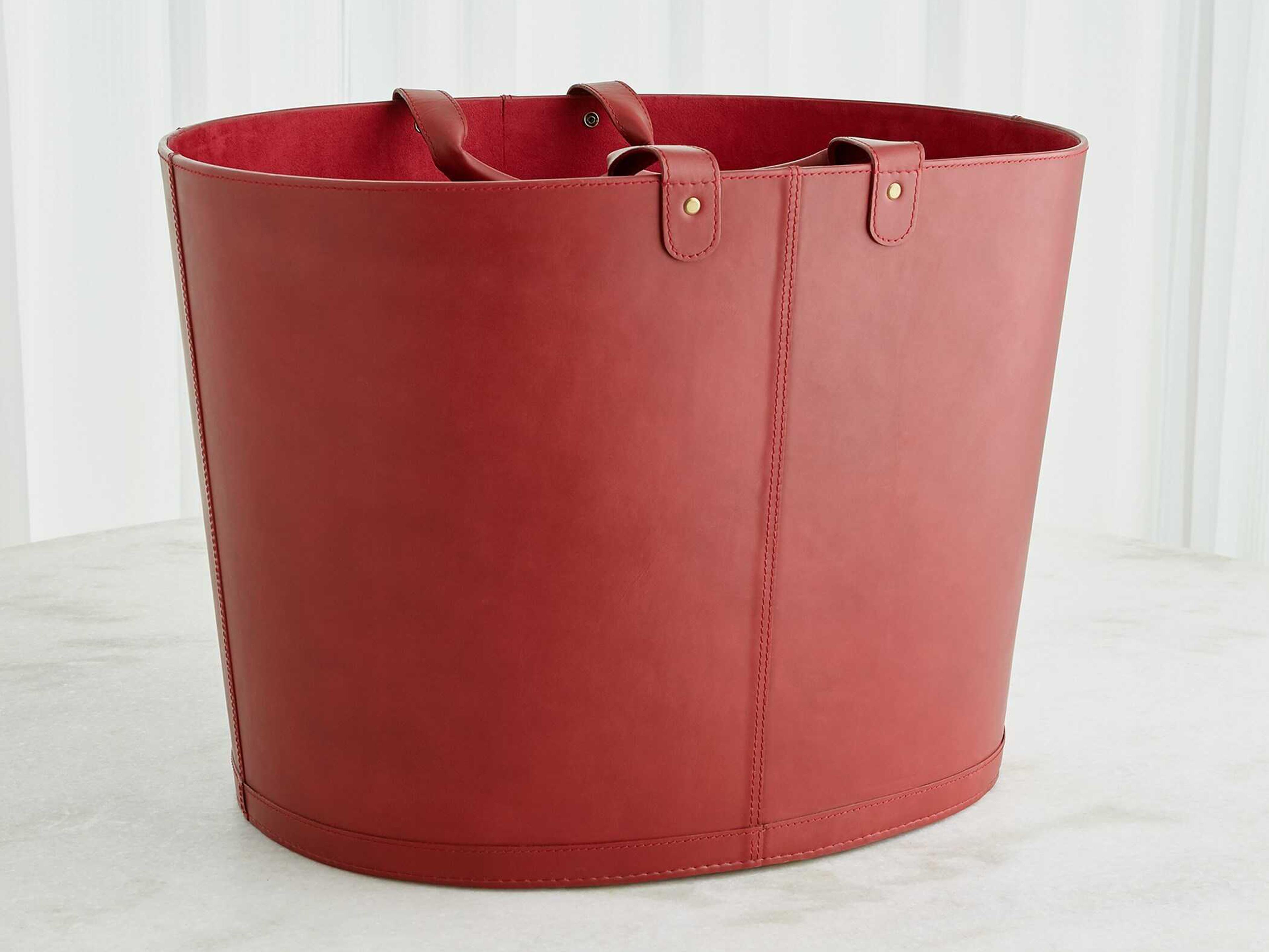 Global Views Leather Deep Red Basket