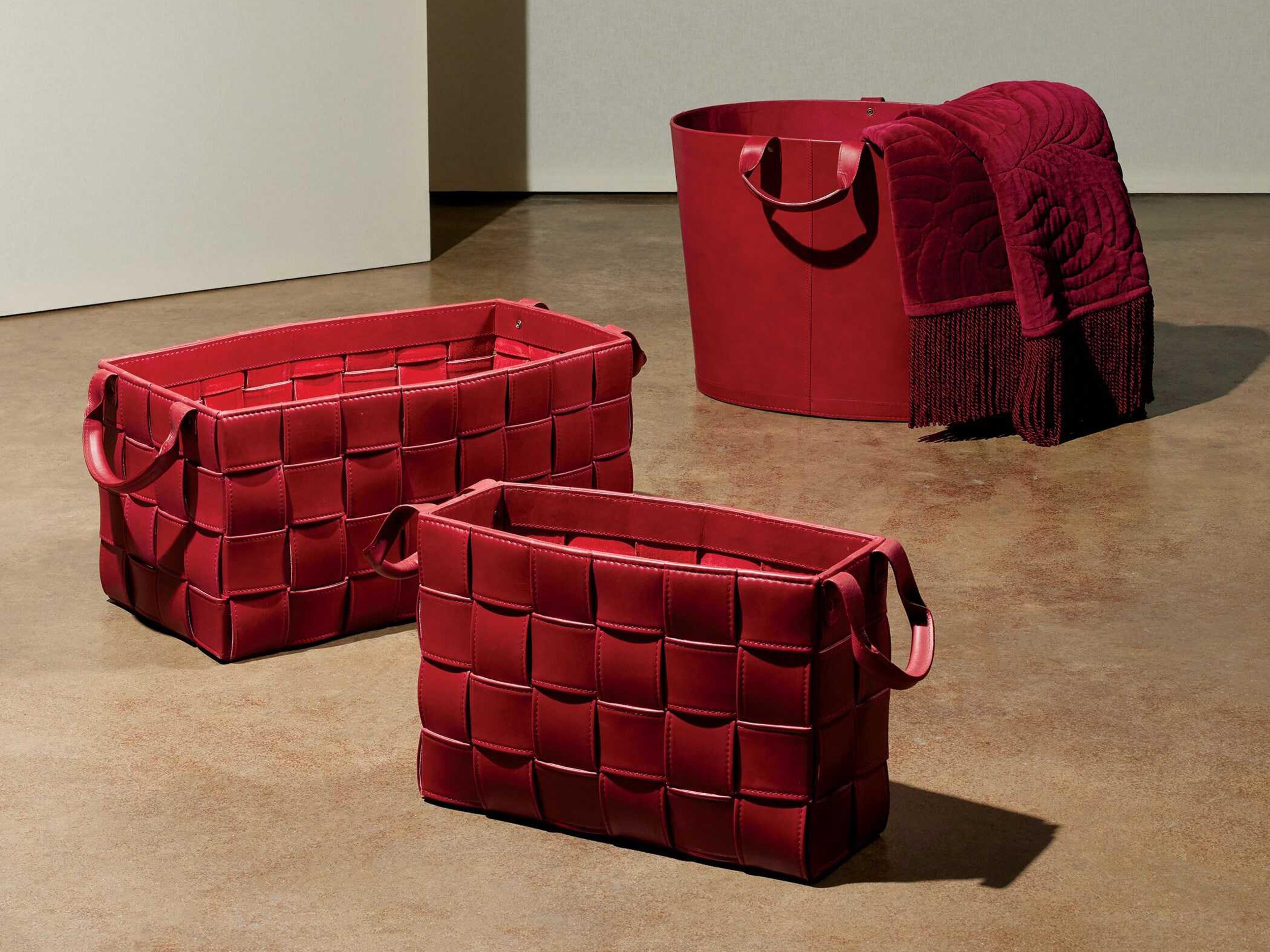 Global Views Leather Deep Red Basket