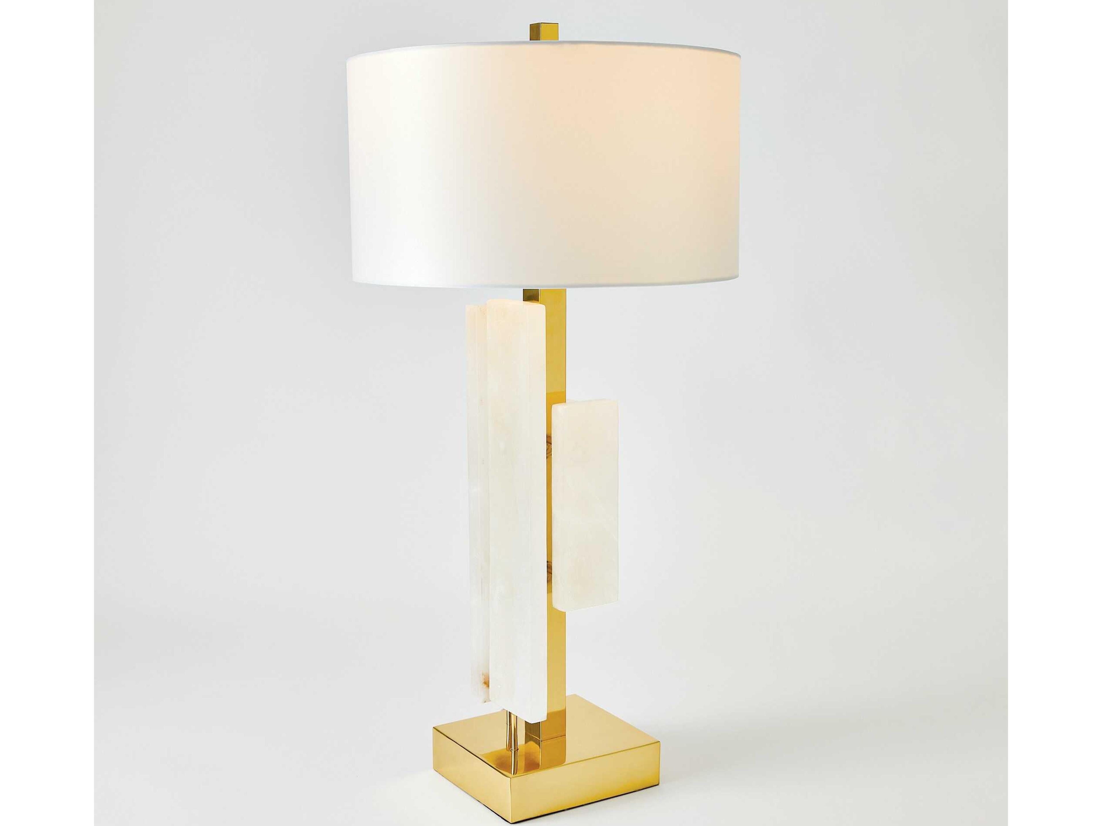 Alabaster Shiny Brass Gold Buffet Lamp