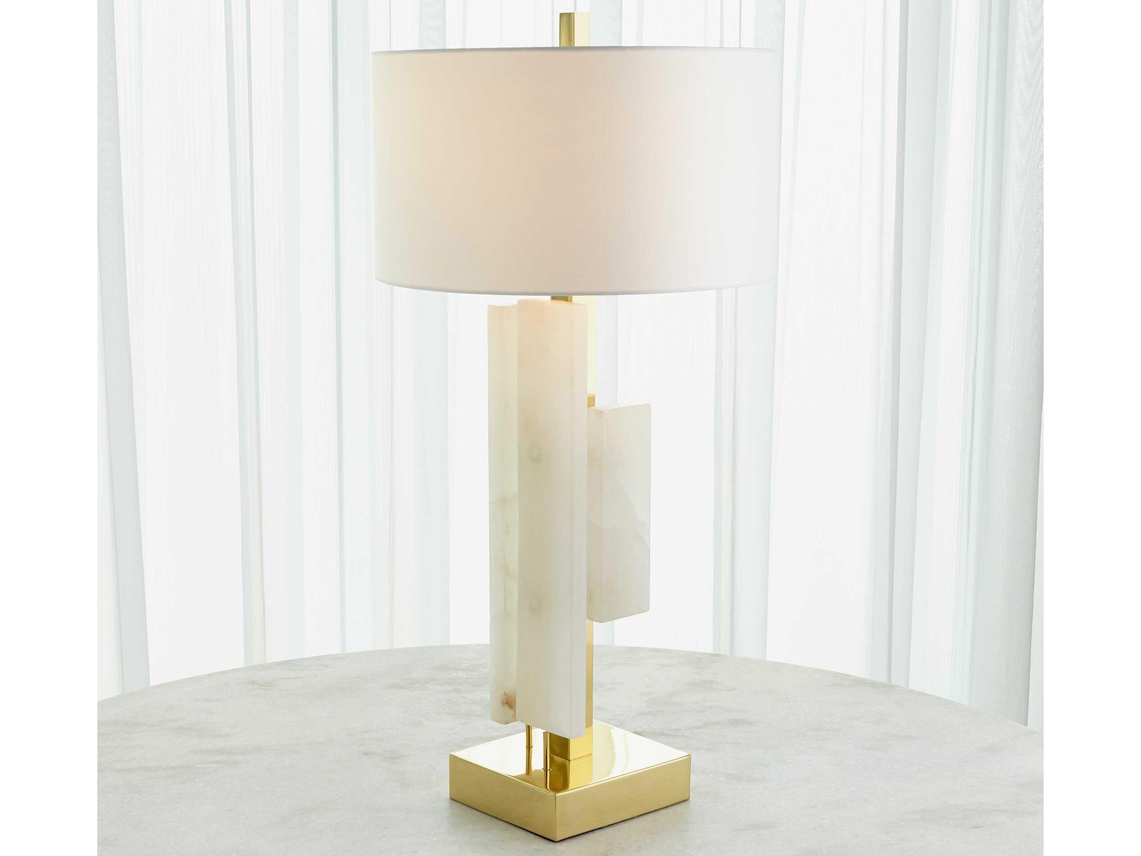 Global Views Alabaster Shiny Brass Gold Buffet Lamp