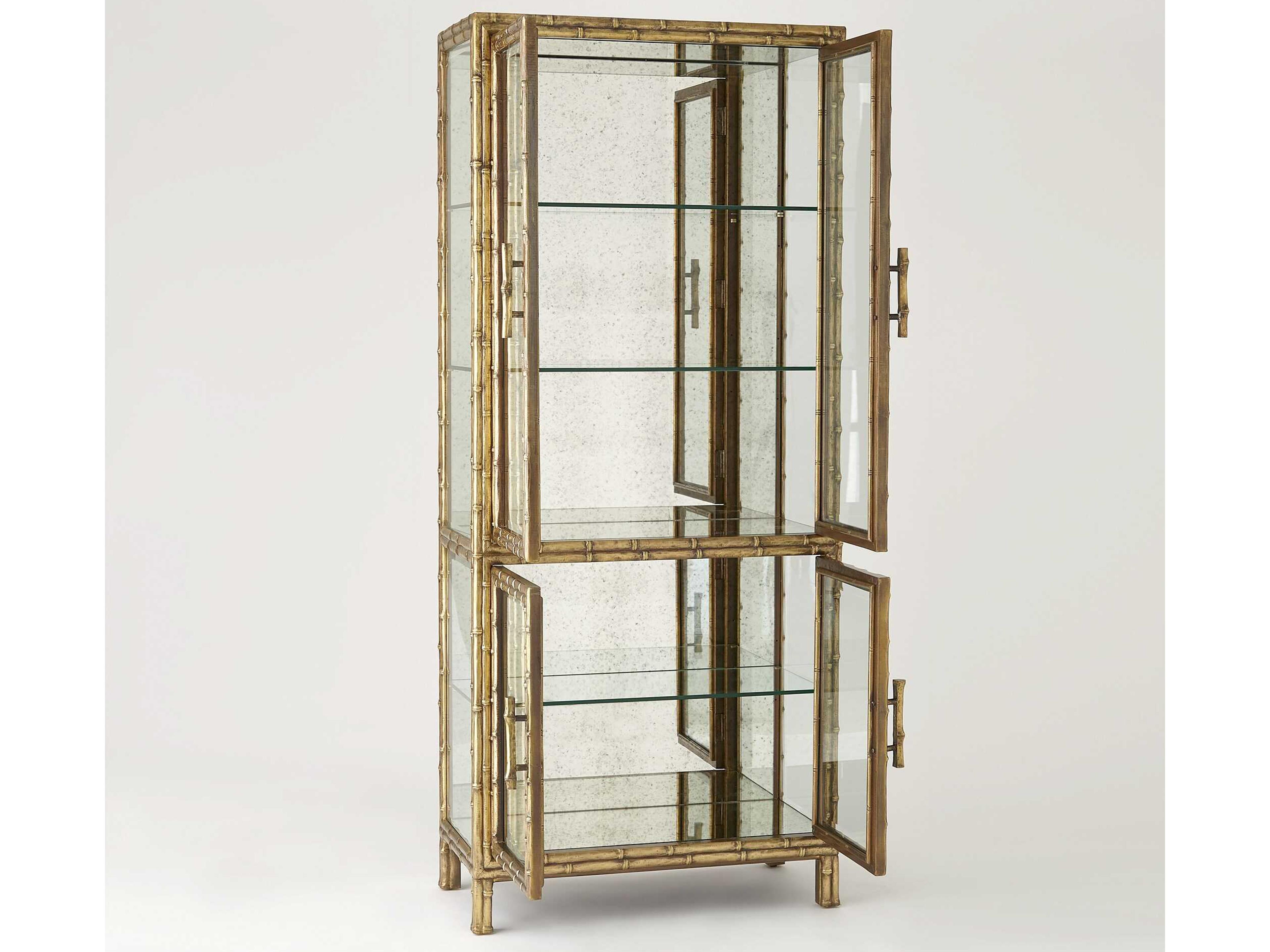 Global Views Brass Antiqued Mirror Display Cabinet