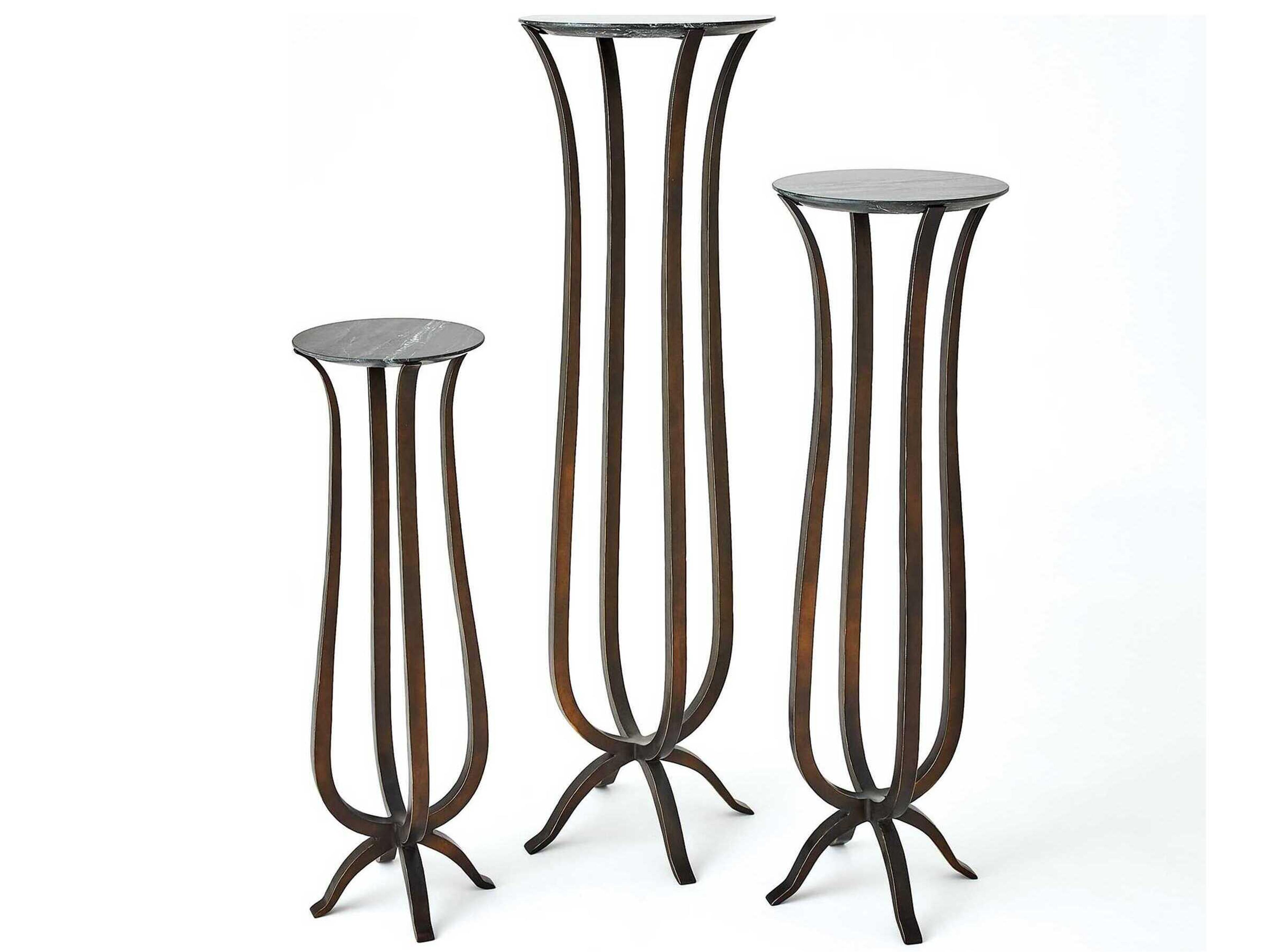 Global Views Round Marble Bronze End Table