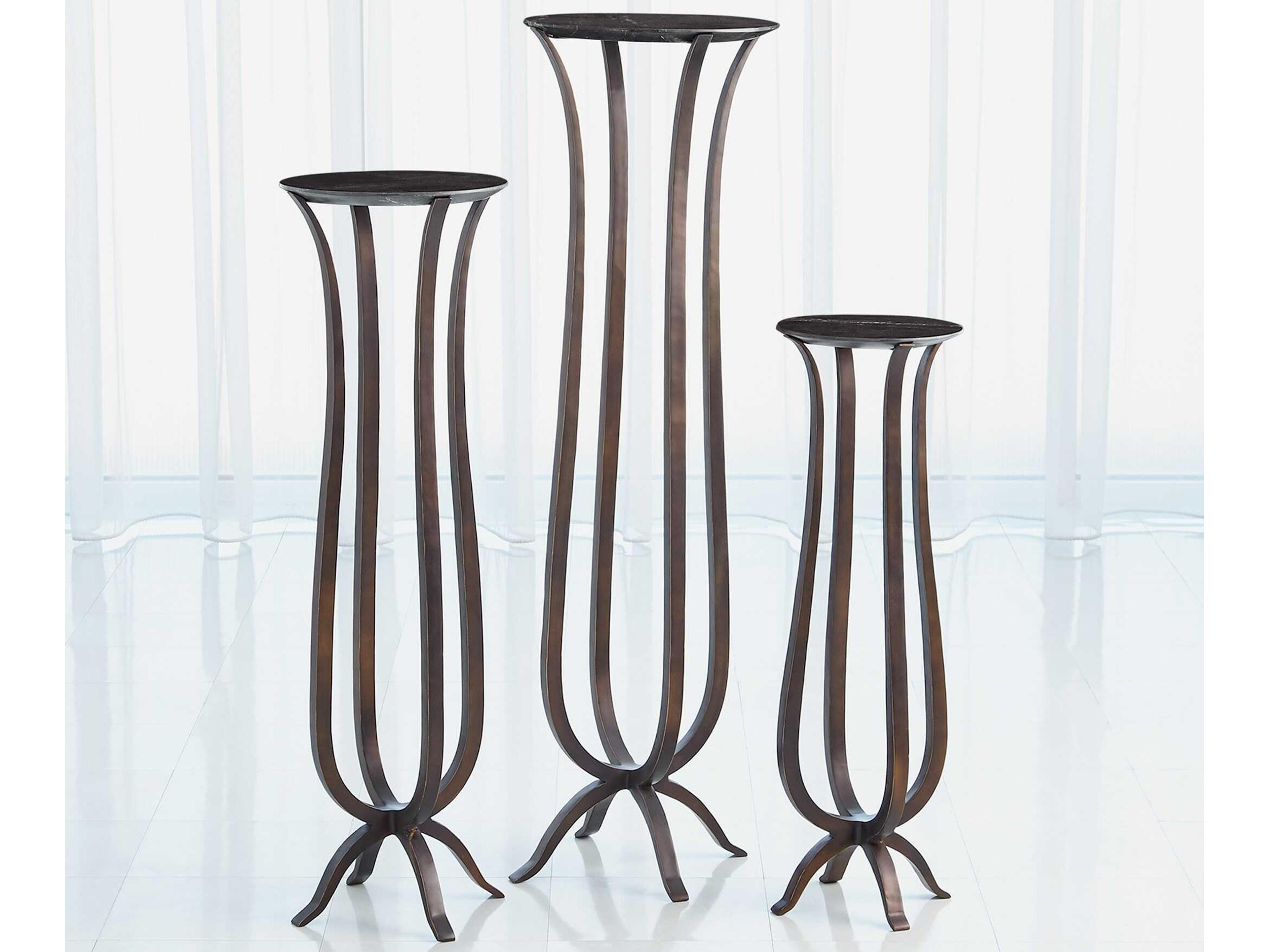 Global Views Round Marble Bronze End Table