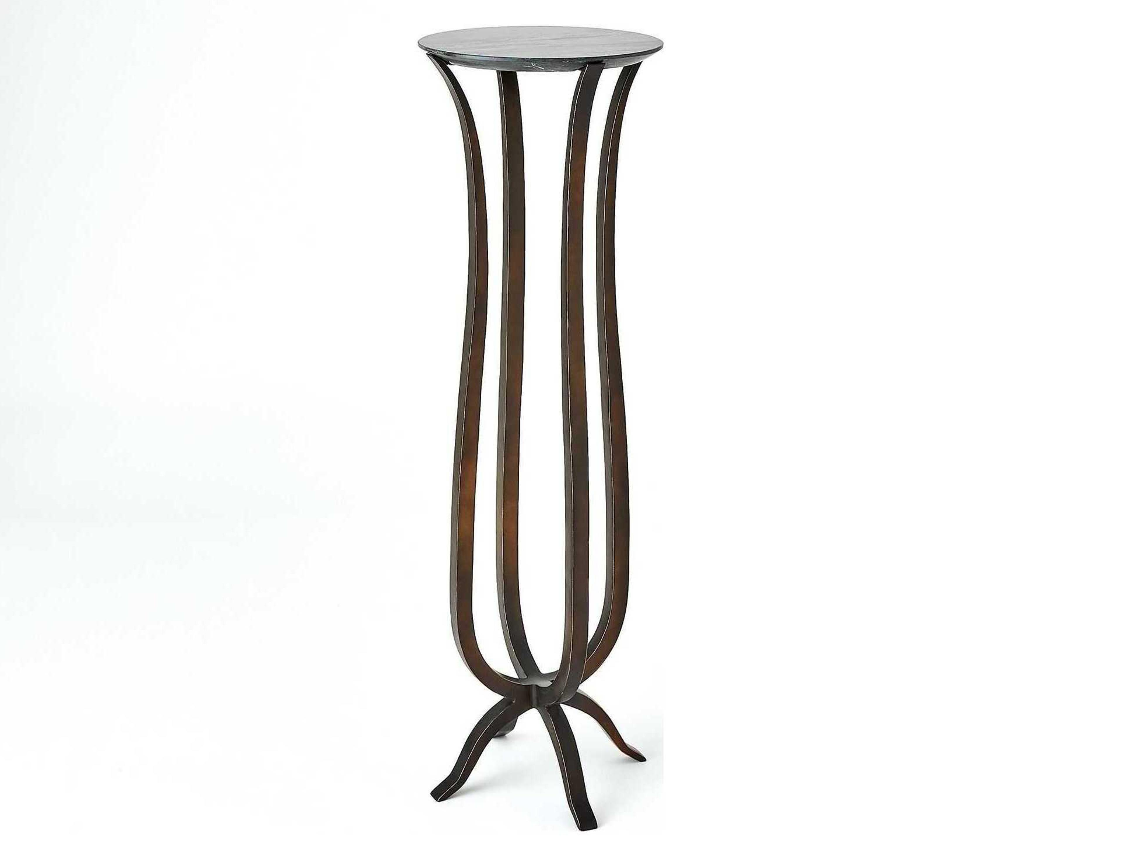 Global Views Round Marble Bronze End Table