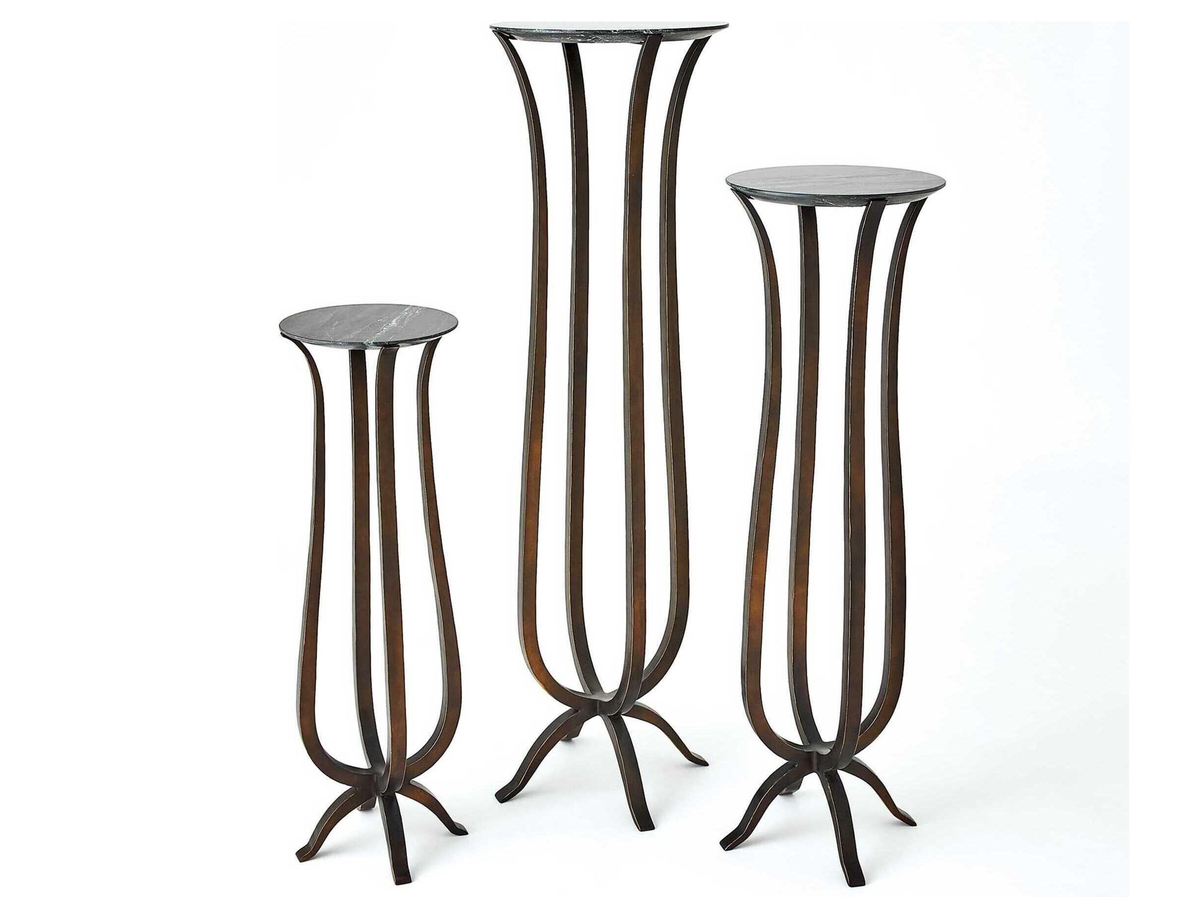 Global Views Round Marble Bronze End Table