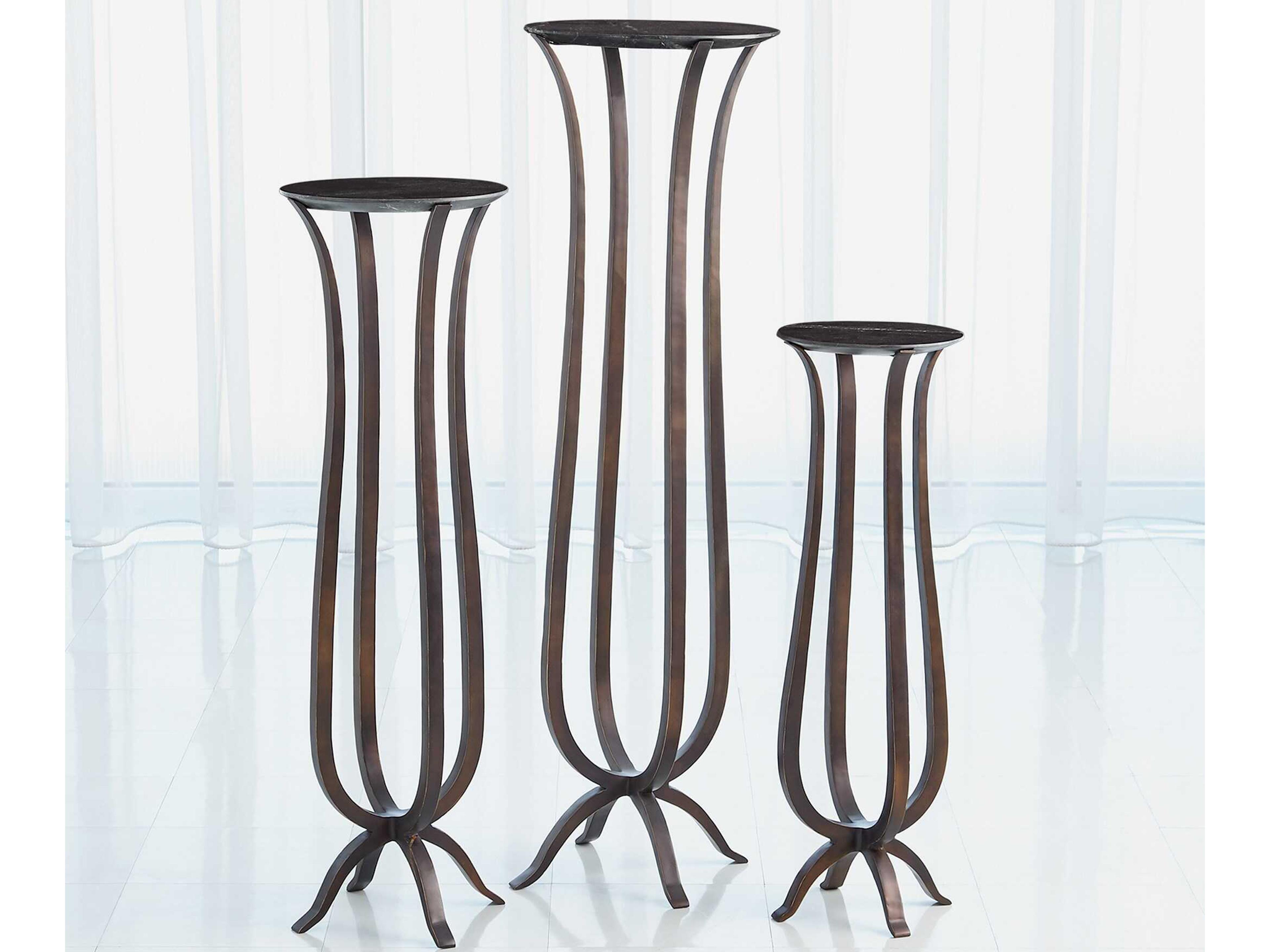 Global Views Round Marble Bronze End Table