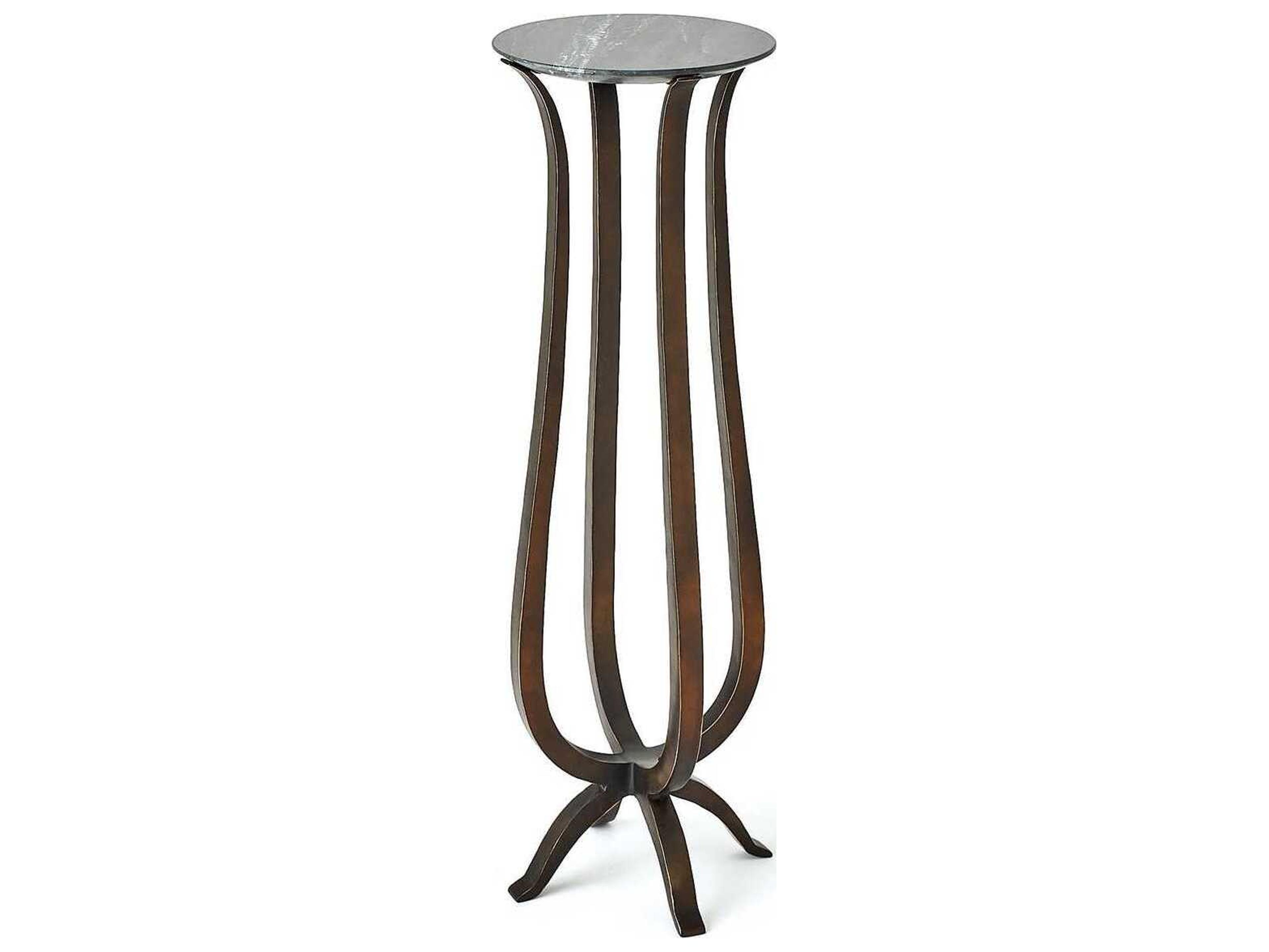 Global Views Round Marble Bronze End Table