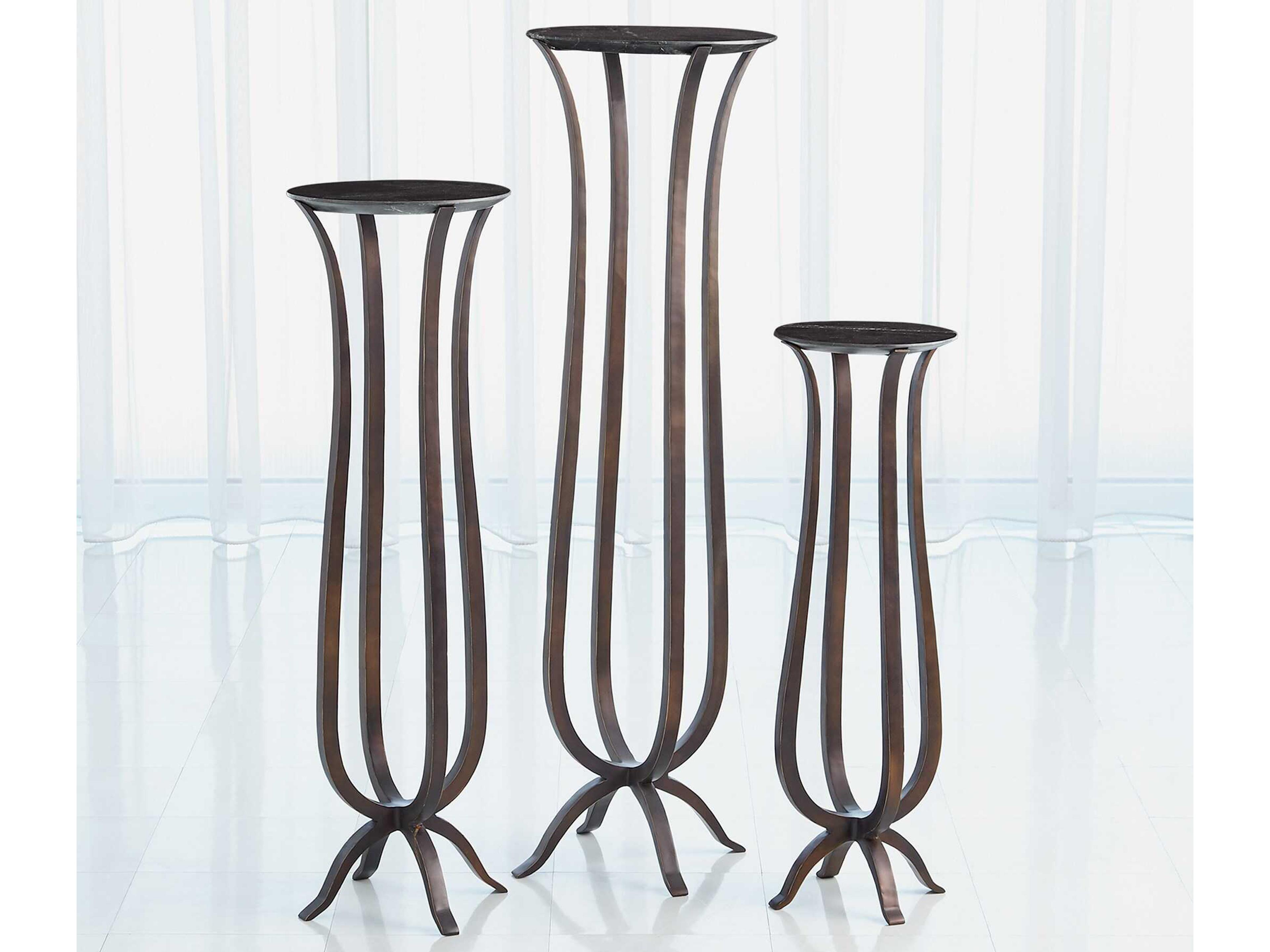 Global Views Round Marble Bronze End Table