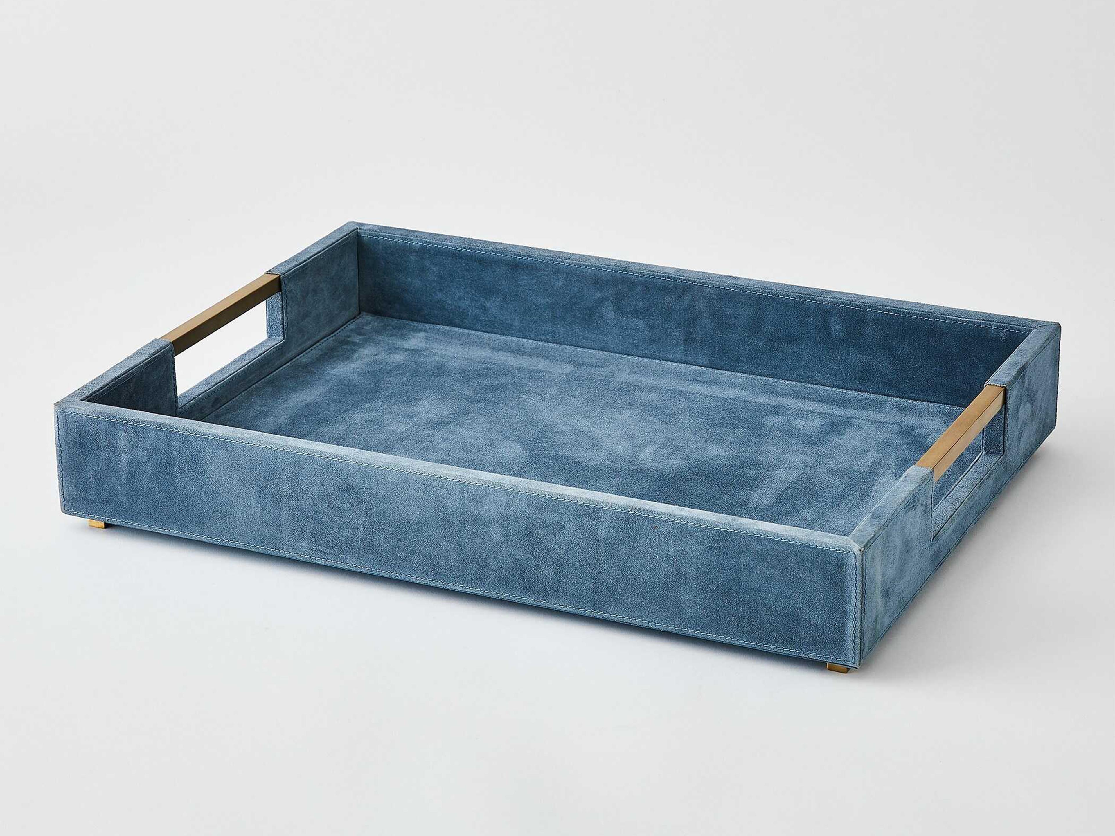 Global Views Dusty Blue Suede Posh Tray