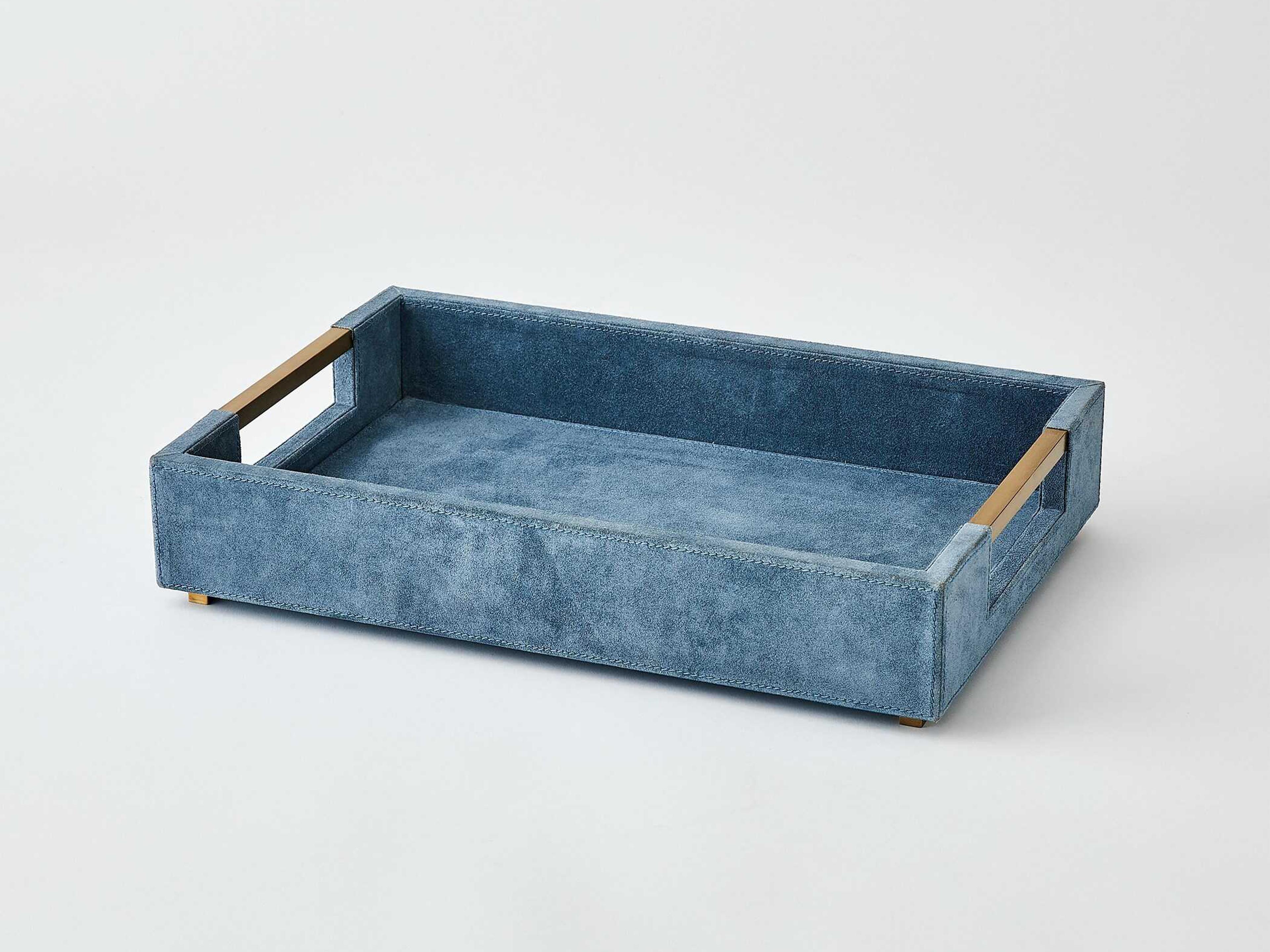 Global Views Dusty Blue Suede Posh Tray