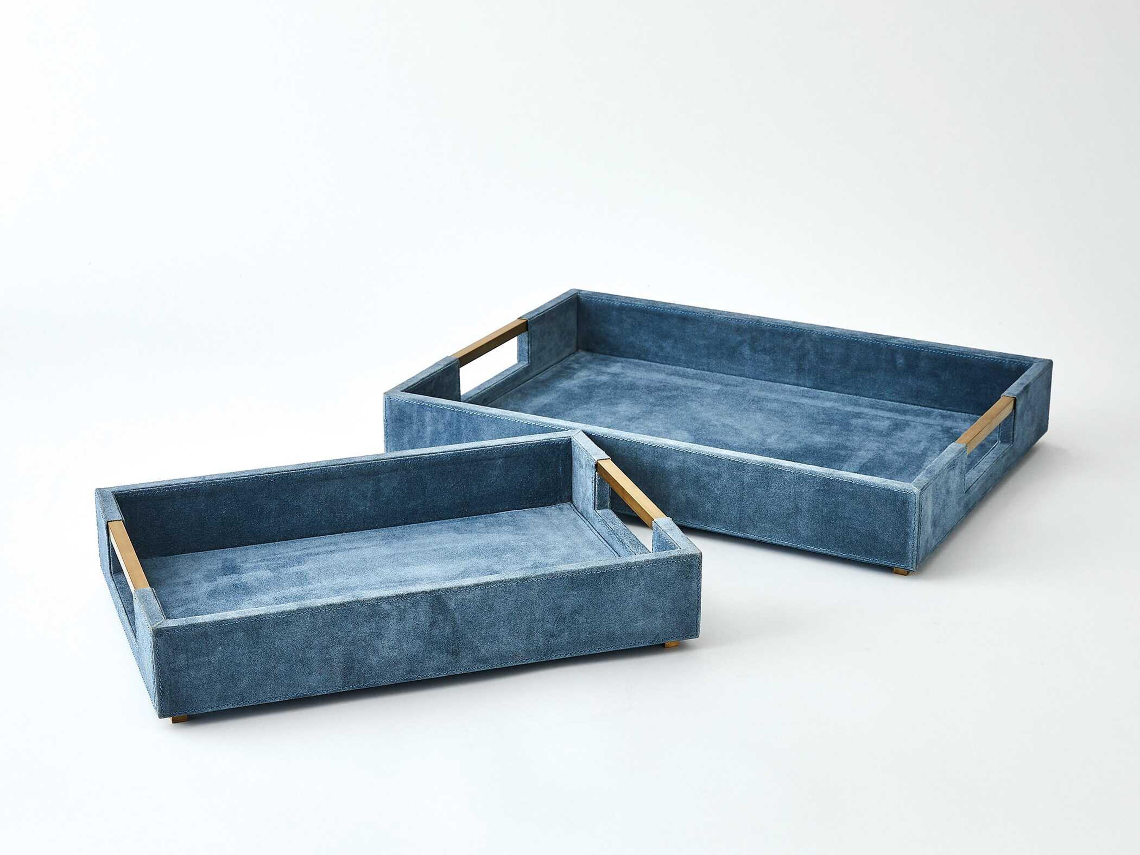 Global Views Dusty Blue Suede Posh Tray