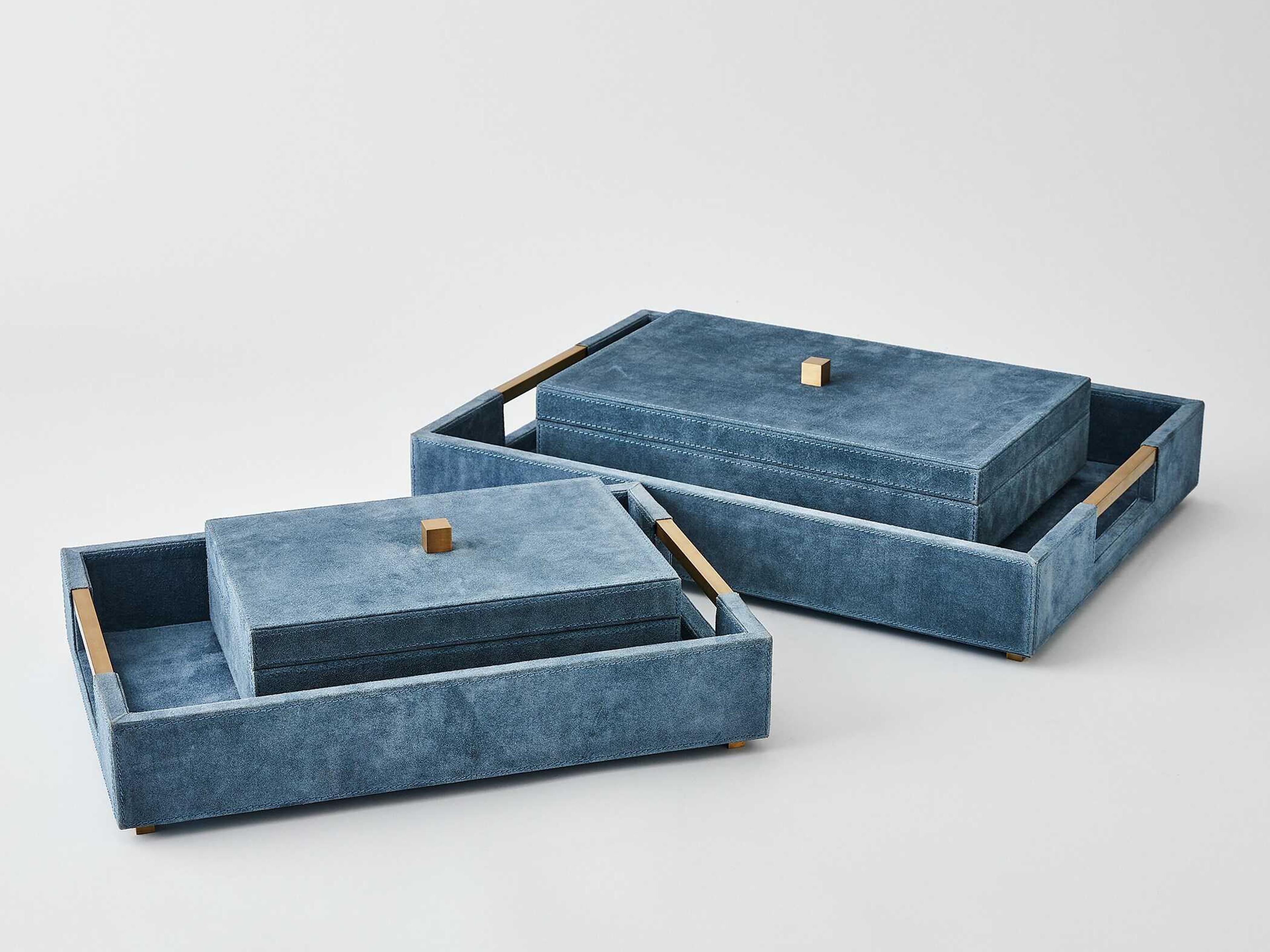 Global Views Dusty Blue Suede Posh Tray