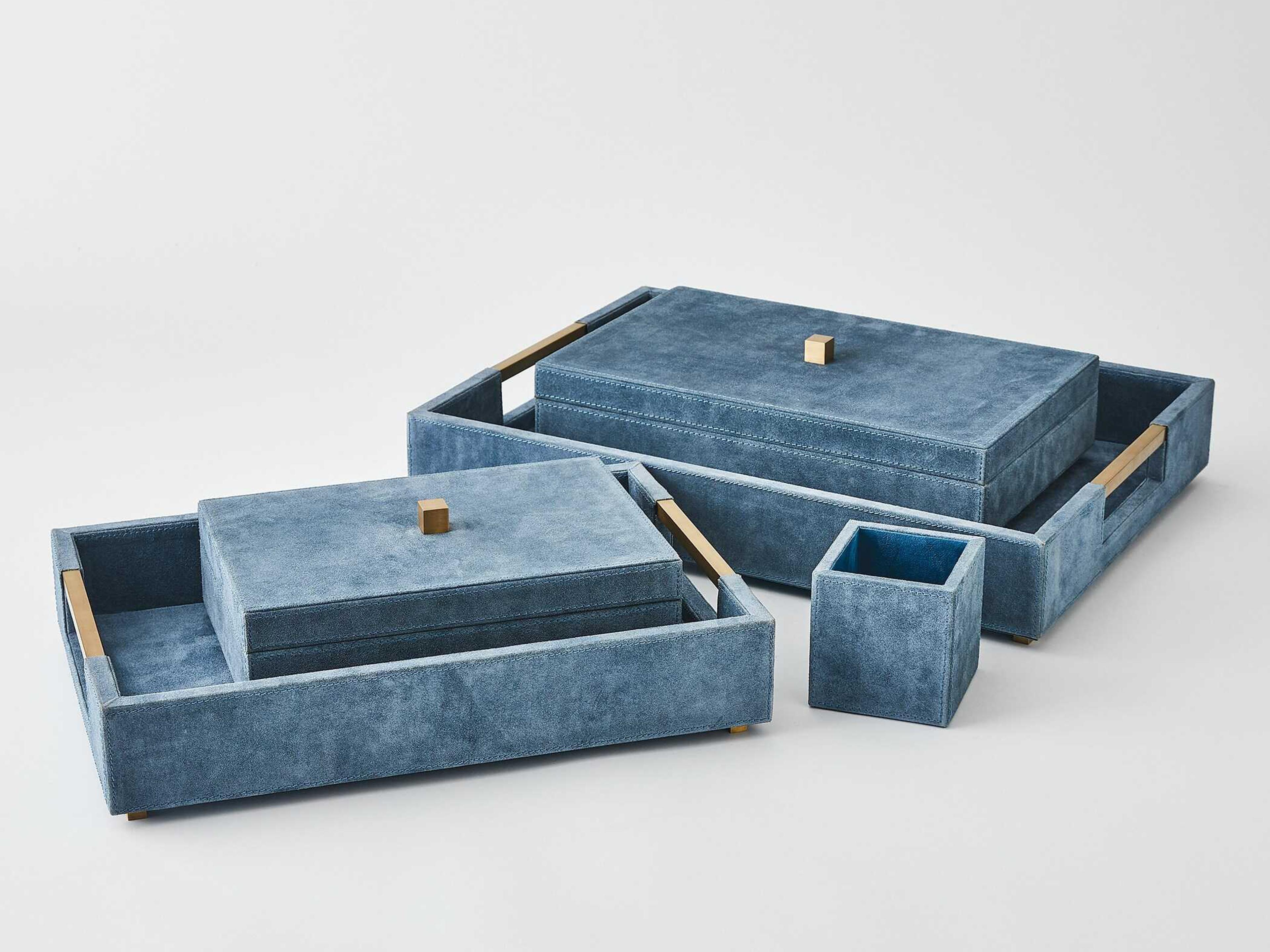Global Views Dusty Blue Suede Posh Tray