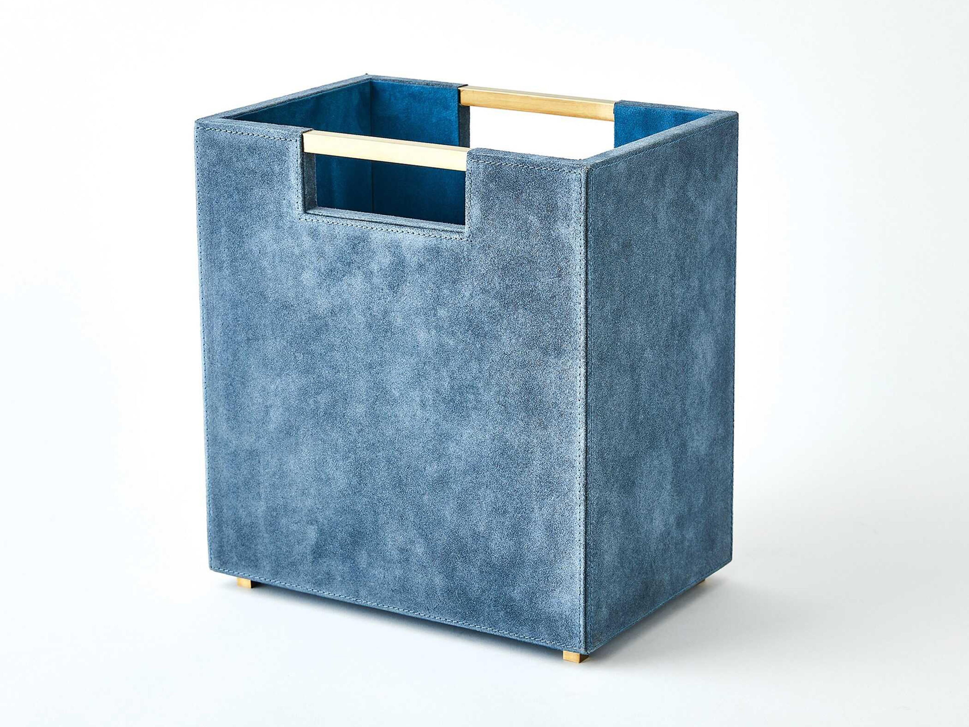 Global Views Dusty Blue Suede Posh Wastebasket