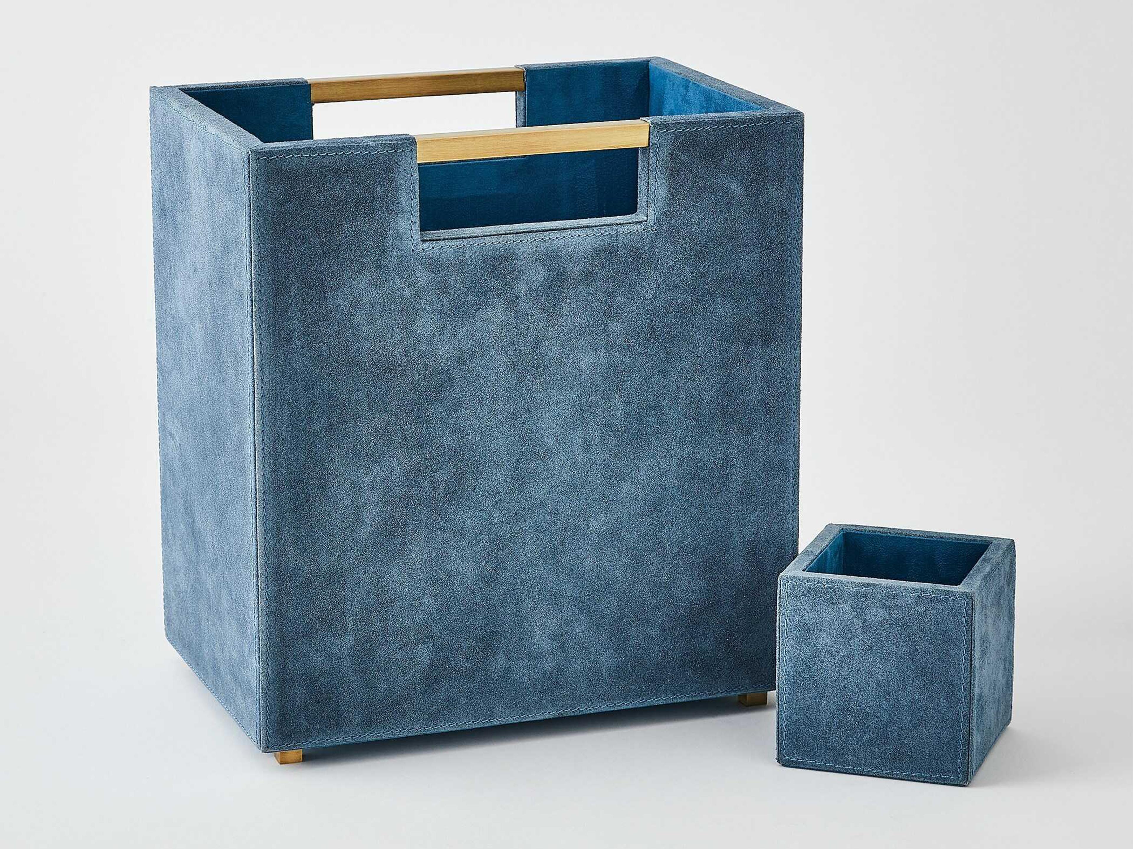 Global Views Dusty Blue Suede Posh Wastebasket