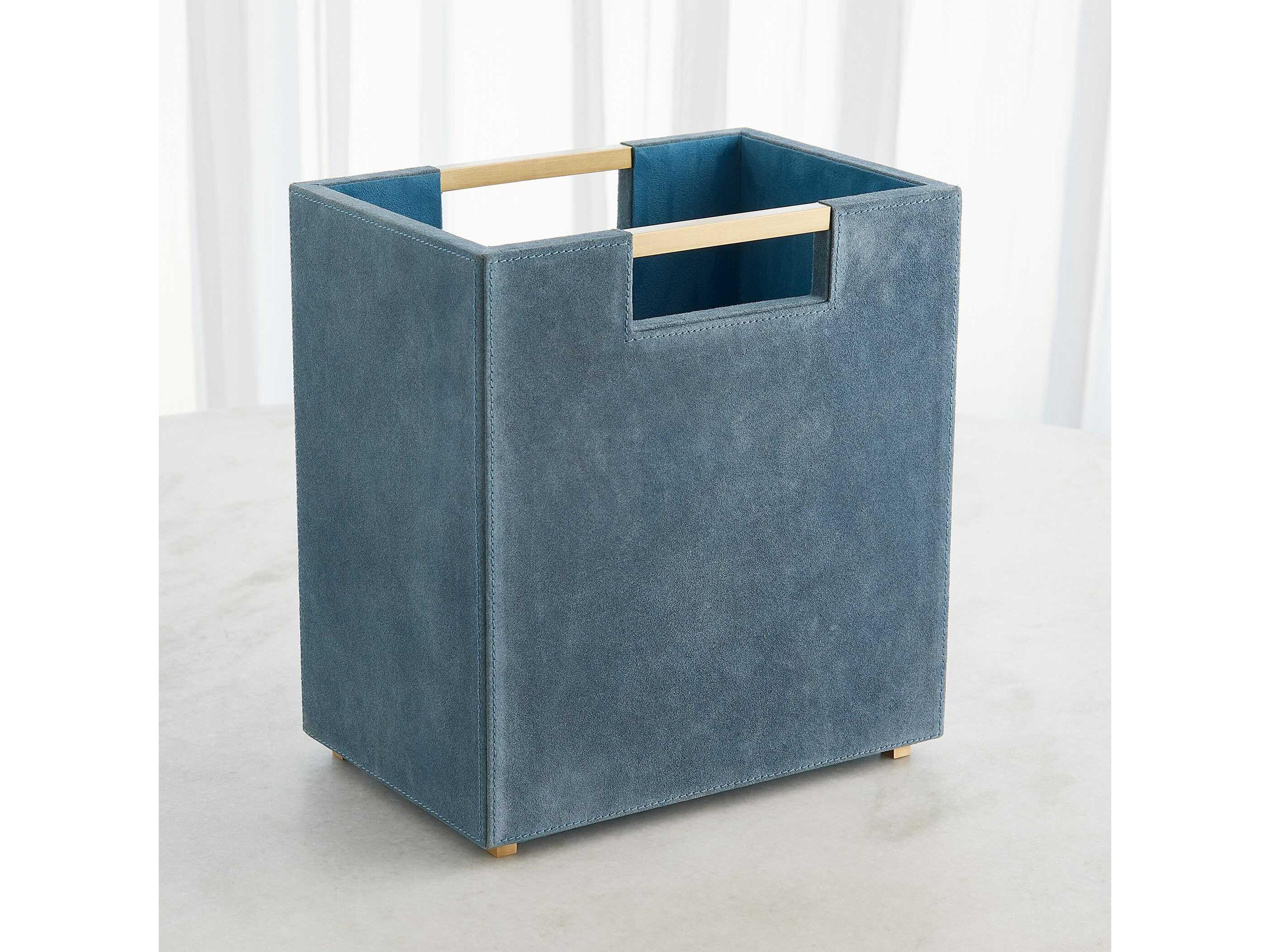 Global Views Dusty Blue Suede Posh Wastebasket