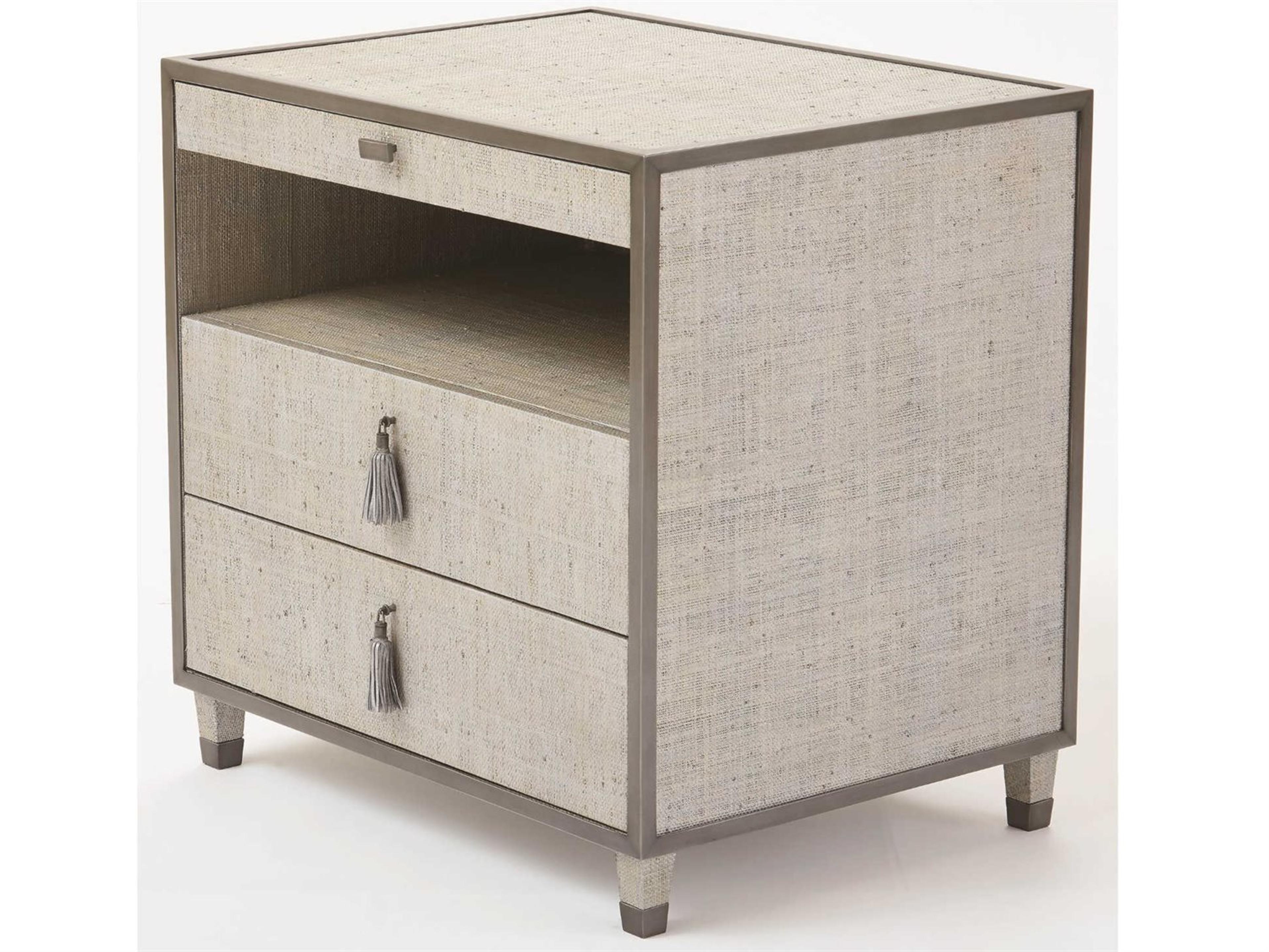 3-Drawers Gray Acacia Wood Chest Nightstand