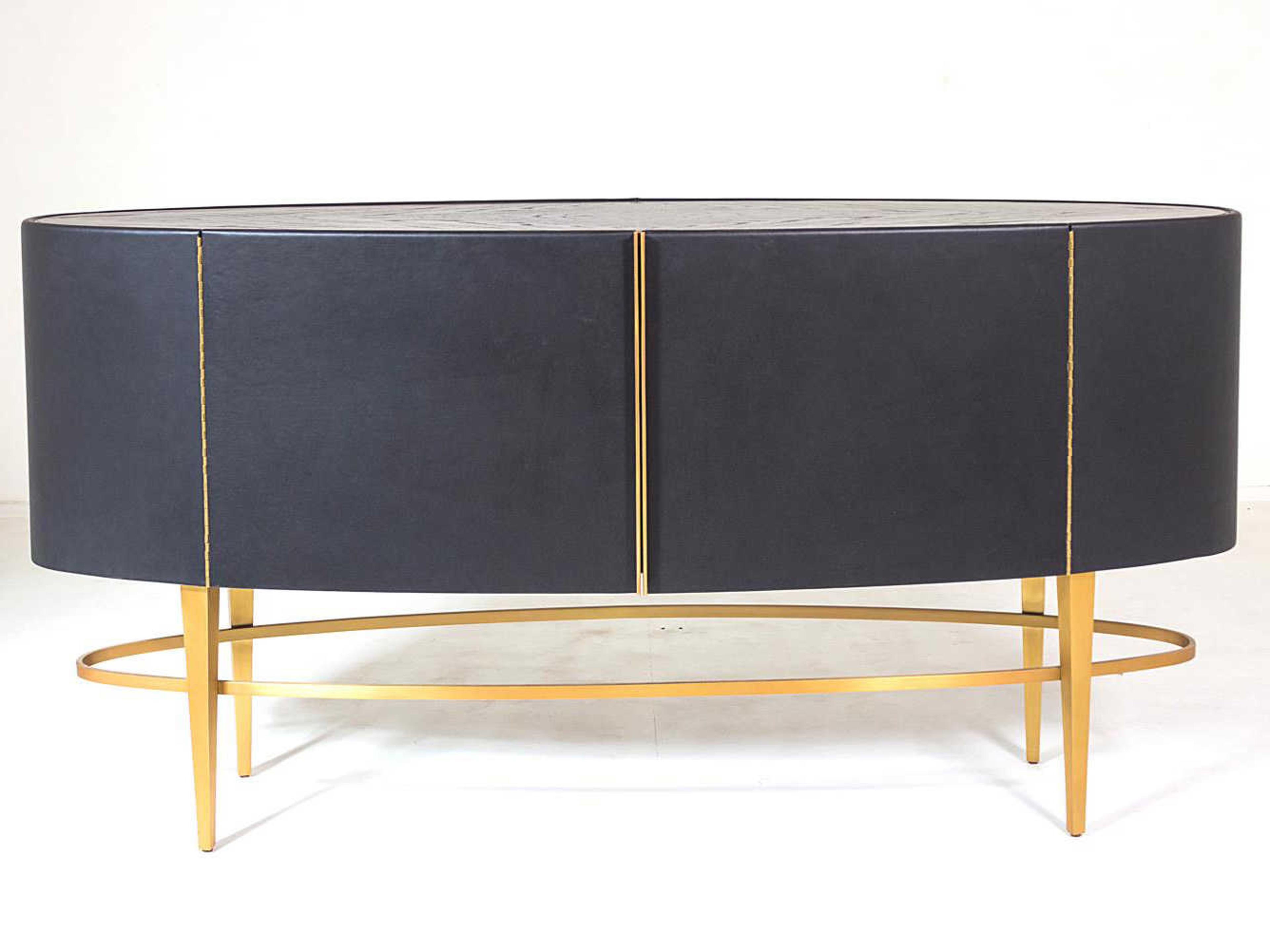 Global Views 72" Oak Wood Black Golden Sideboard