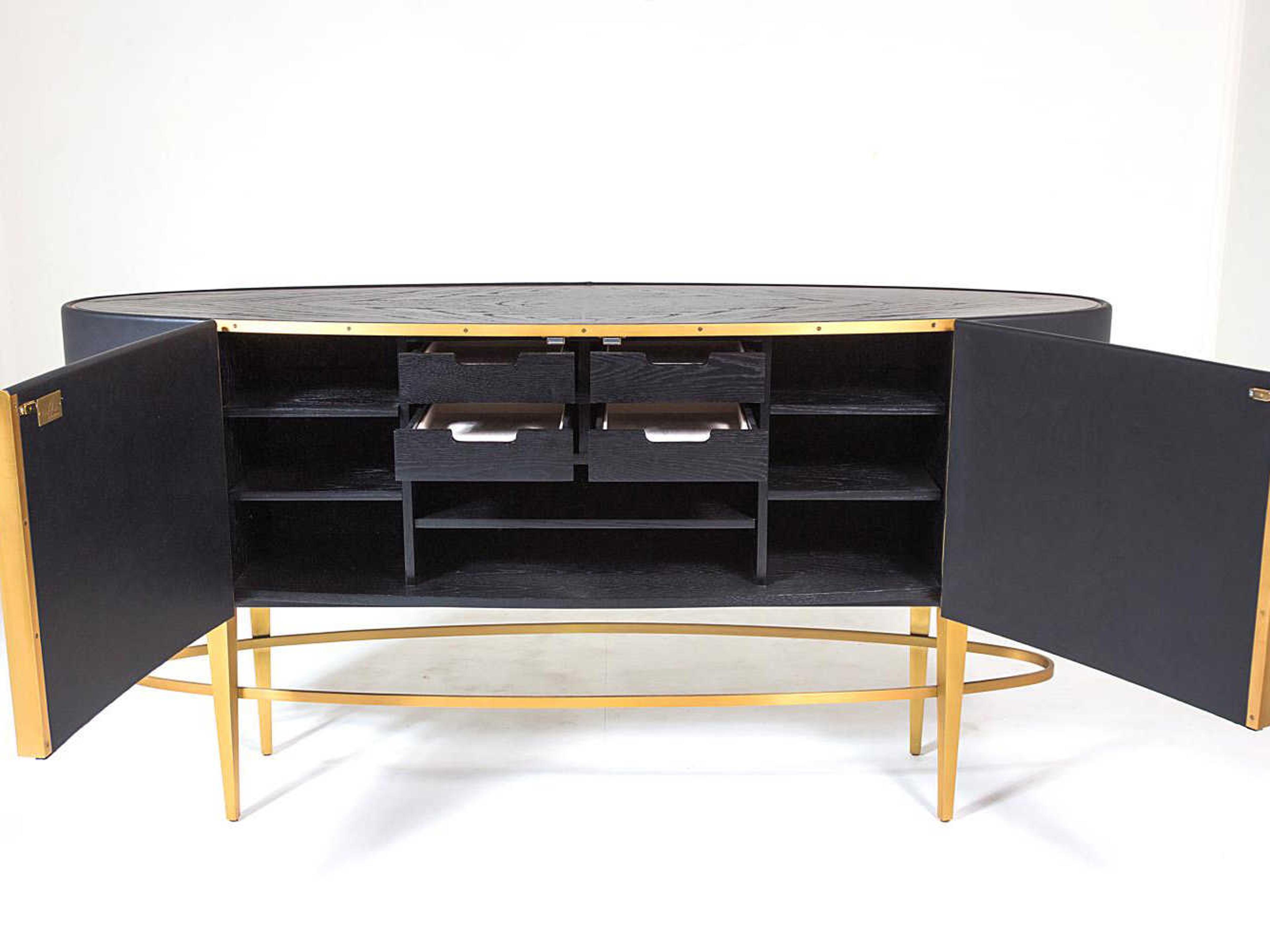 Global Views 72" Oak Wood Black Golden Sideboard