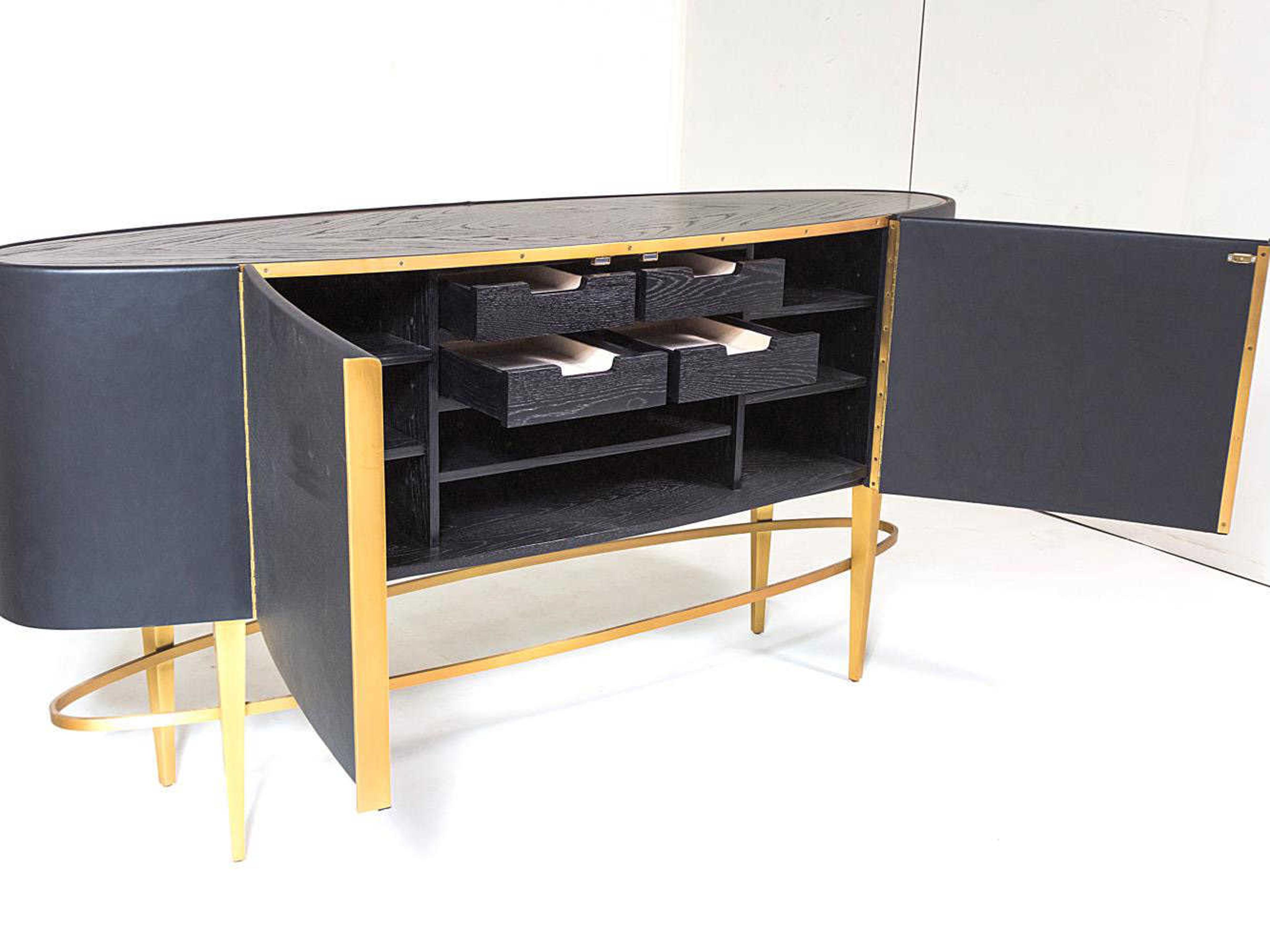 Global Views 72" Oak Wood Black Golden Sideboard