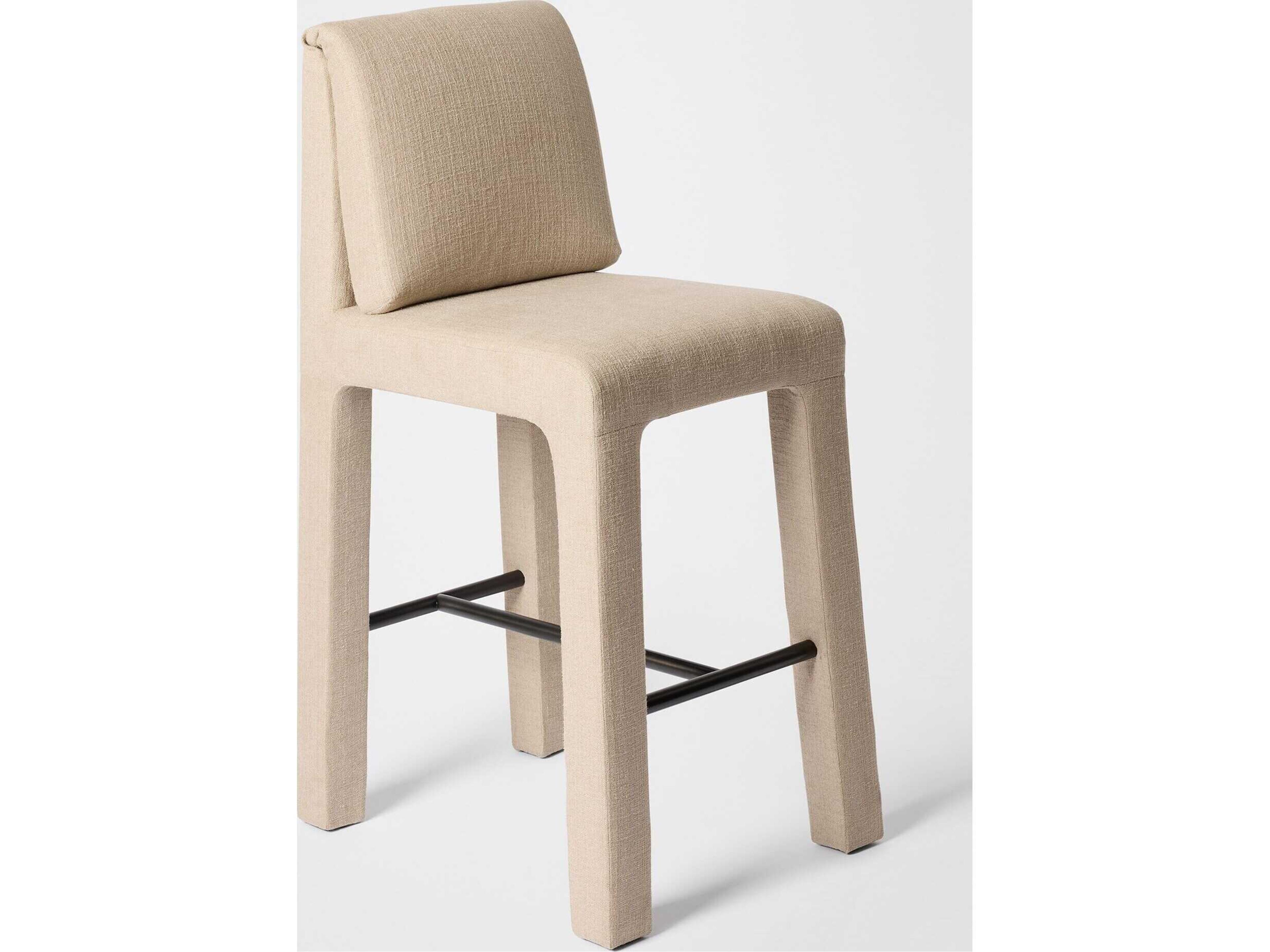 Global Views Tamu Beige Bronze Upholstered Rubberwood Bar Stool