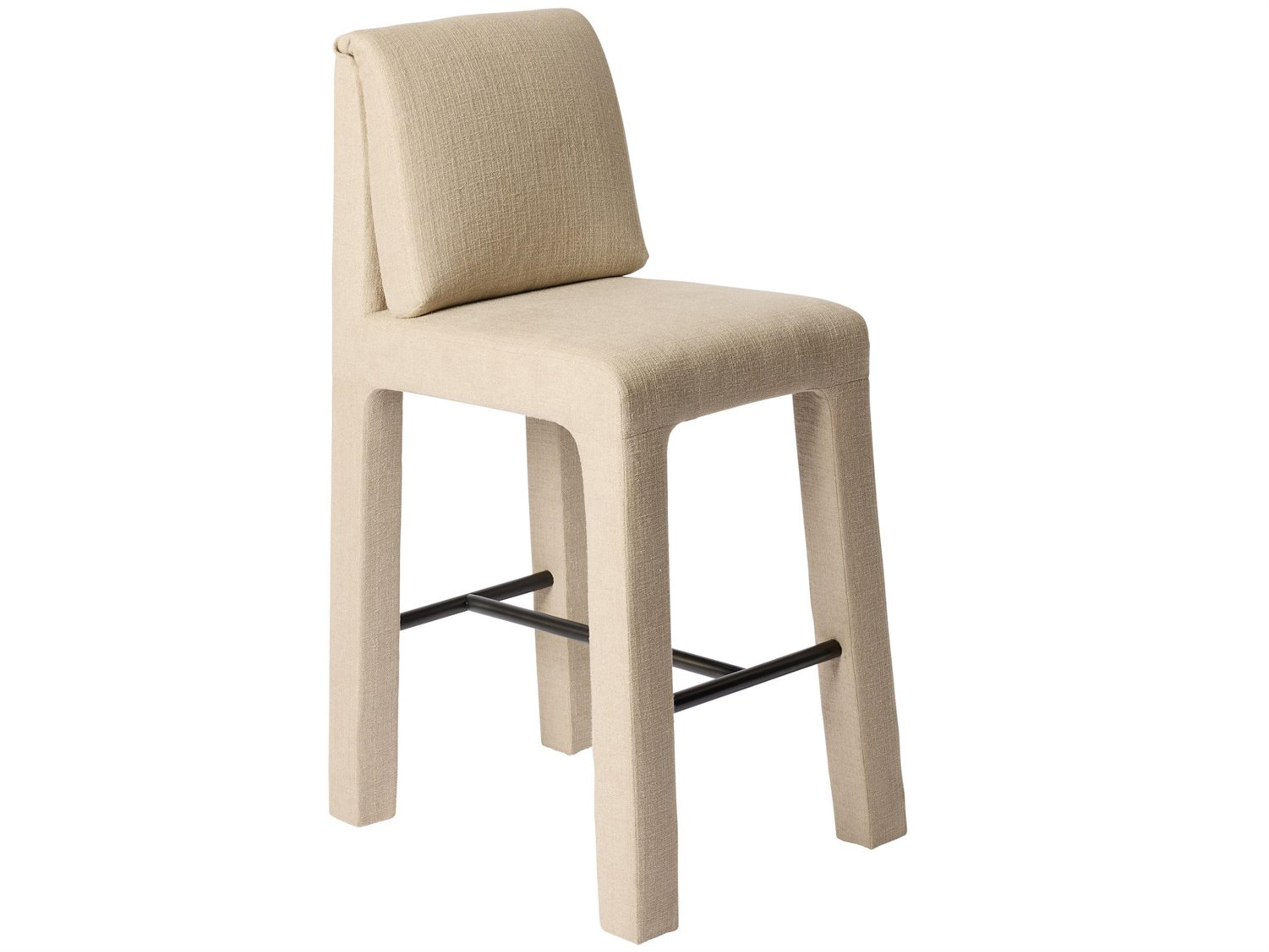 Tamu Beige Bronze Upholstered Rubberwood Bar Stool