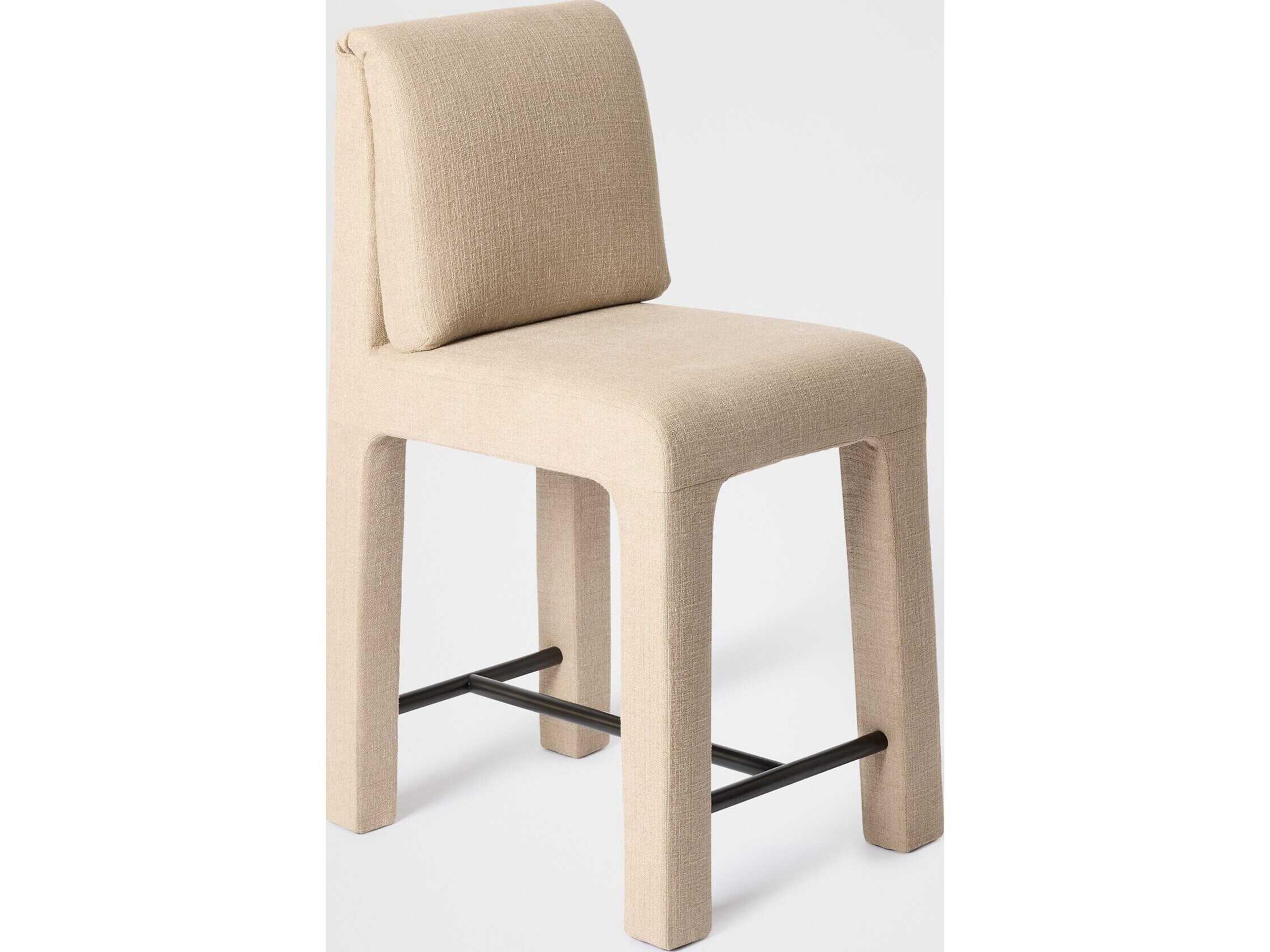 Global Views Tamu Beige Bronze Upholstered Rubberwood Counter Stool