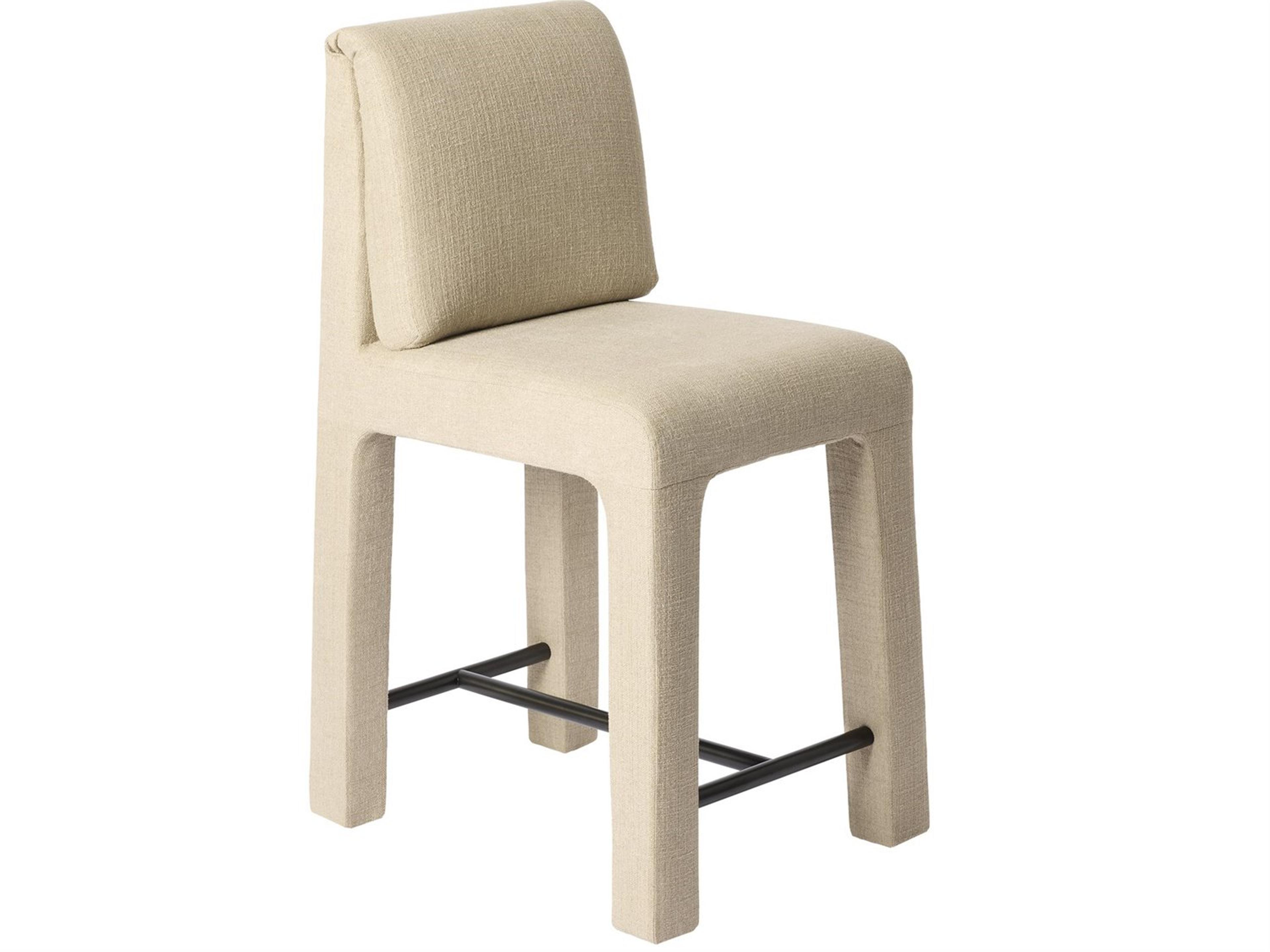 Tamu Beige Bronze Upholstered Rubberwood Counter Stool
