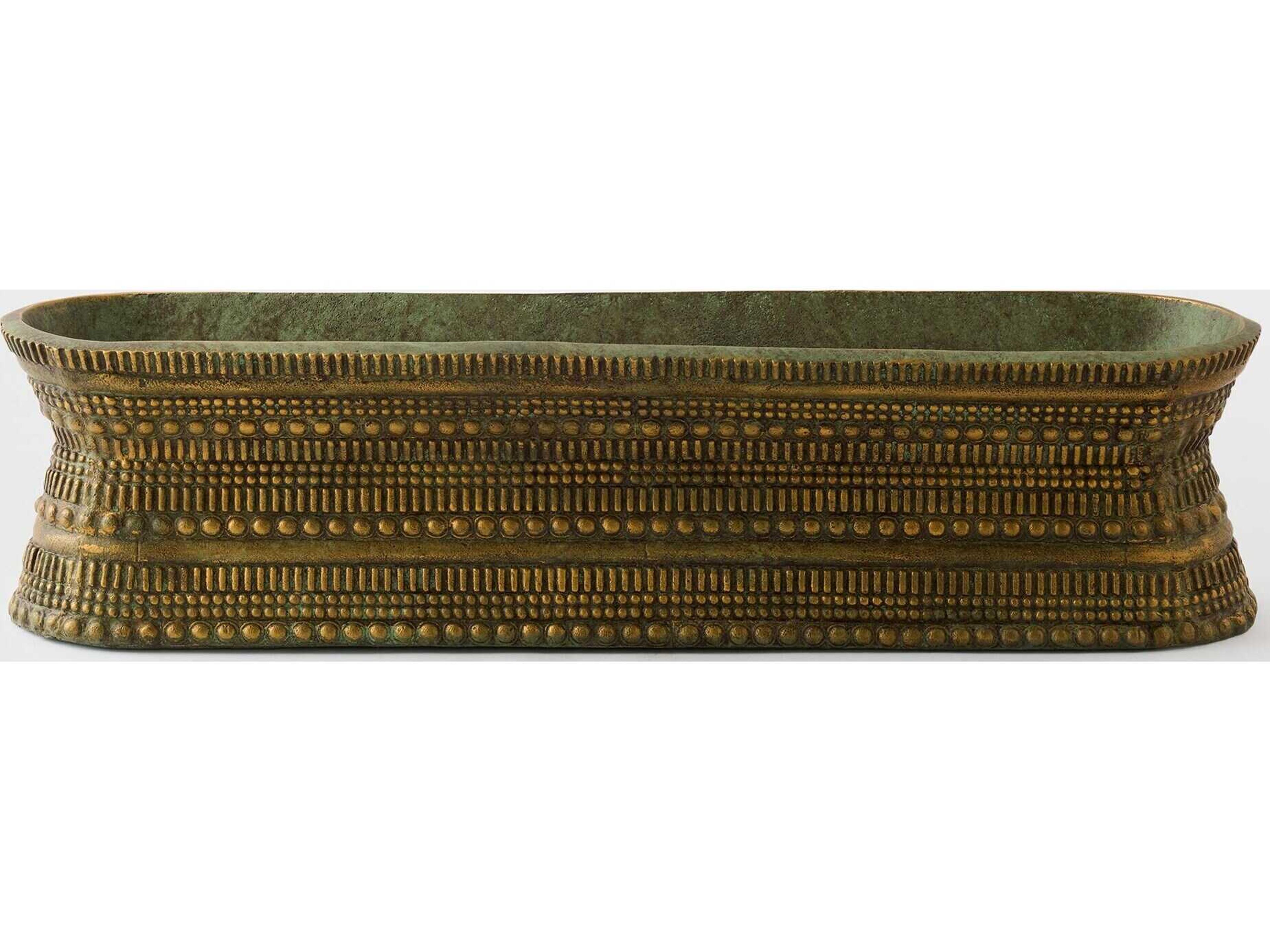 Global Views Perles Centerpiece Green Patina Vase