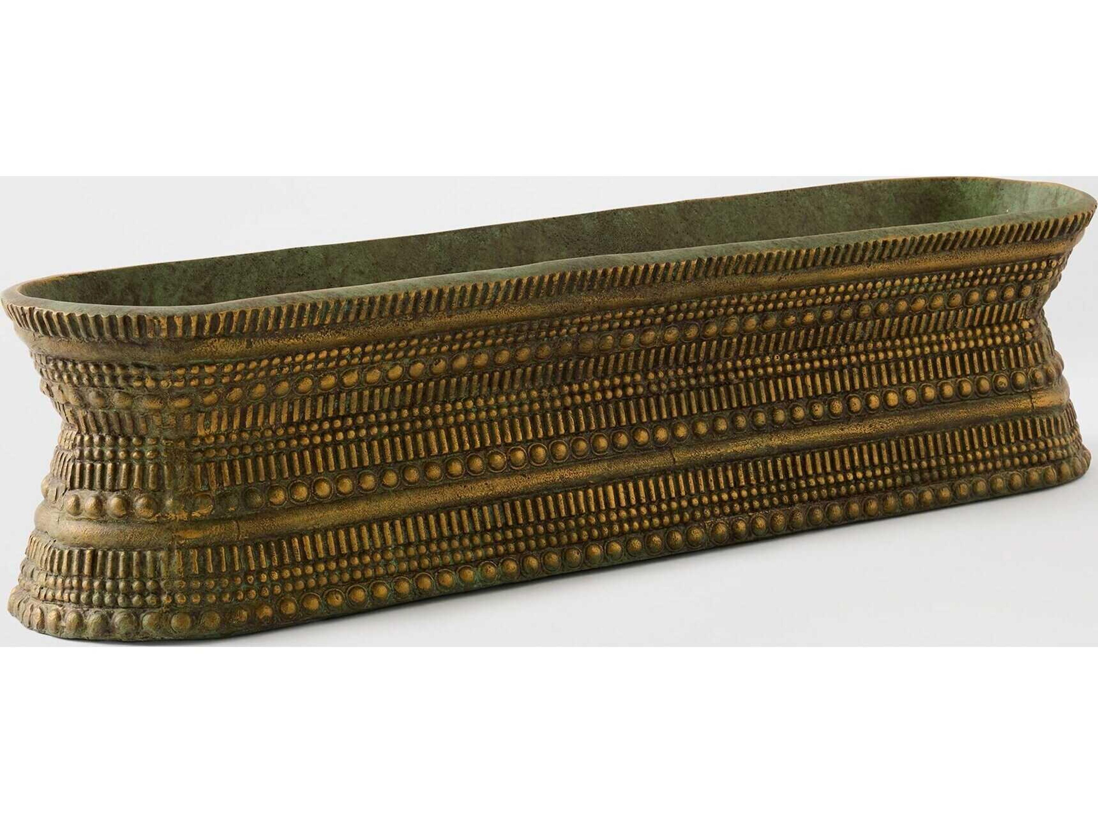 Global Views Perles Centerpiece Green Patina Vase