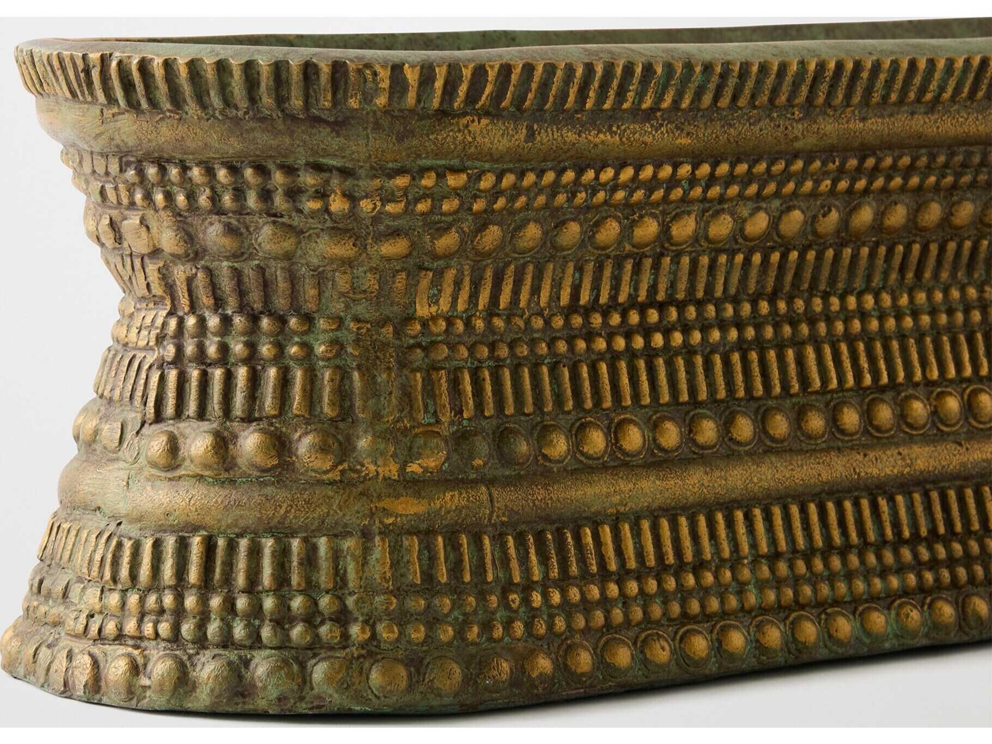 Global Views Perles Centerpiece Green Patina Vase