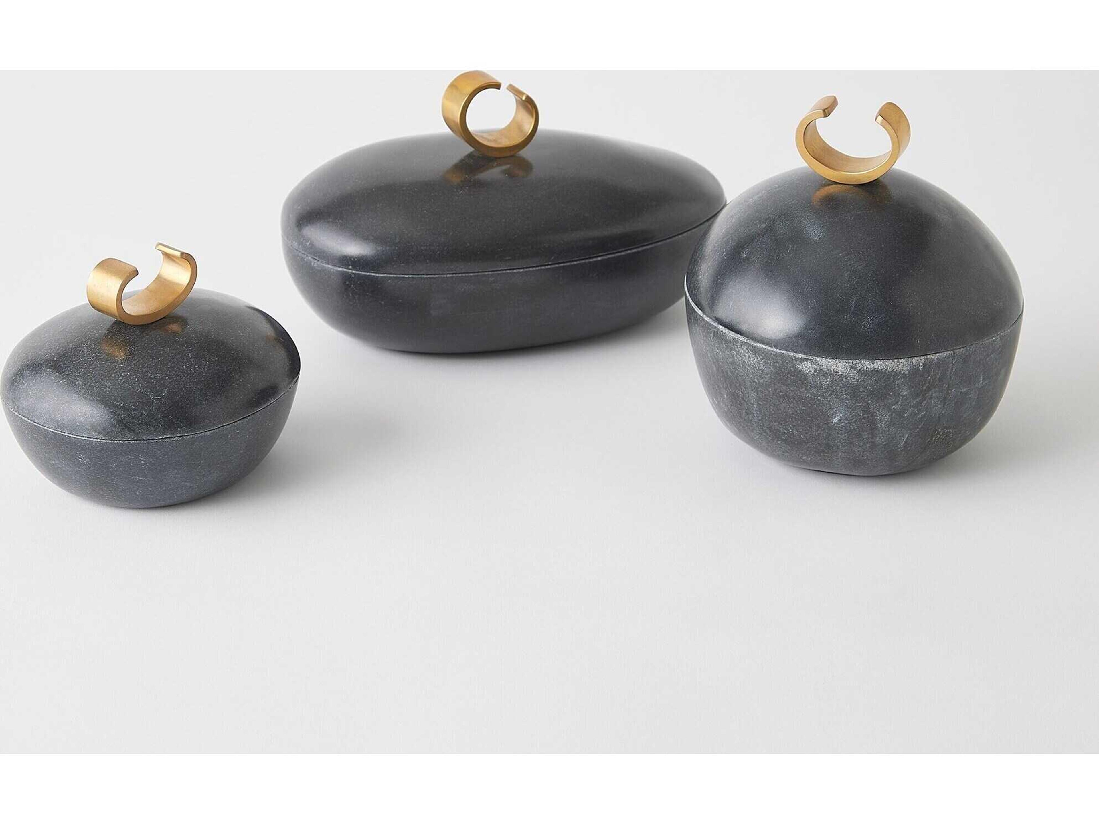 Global Views Caillou Lidded Pot-Black Decorative Accent Small