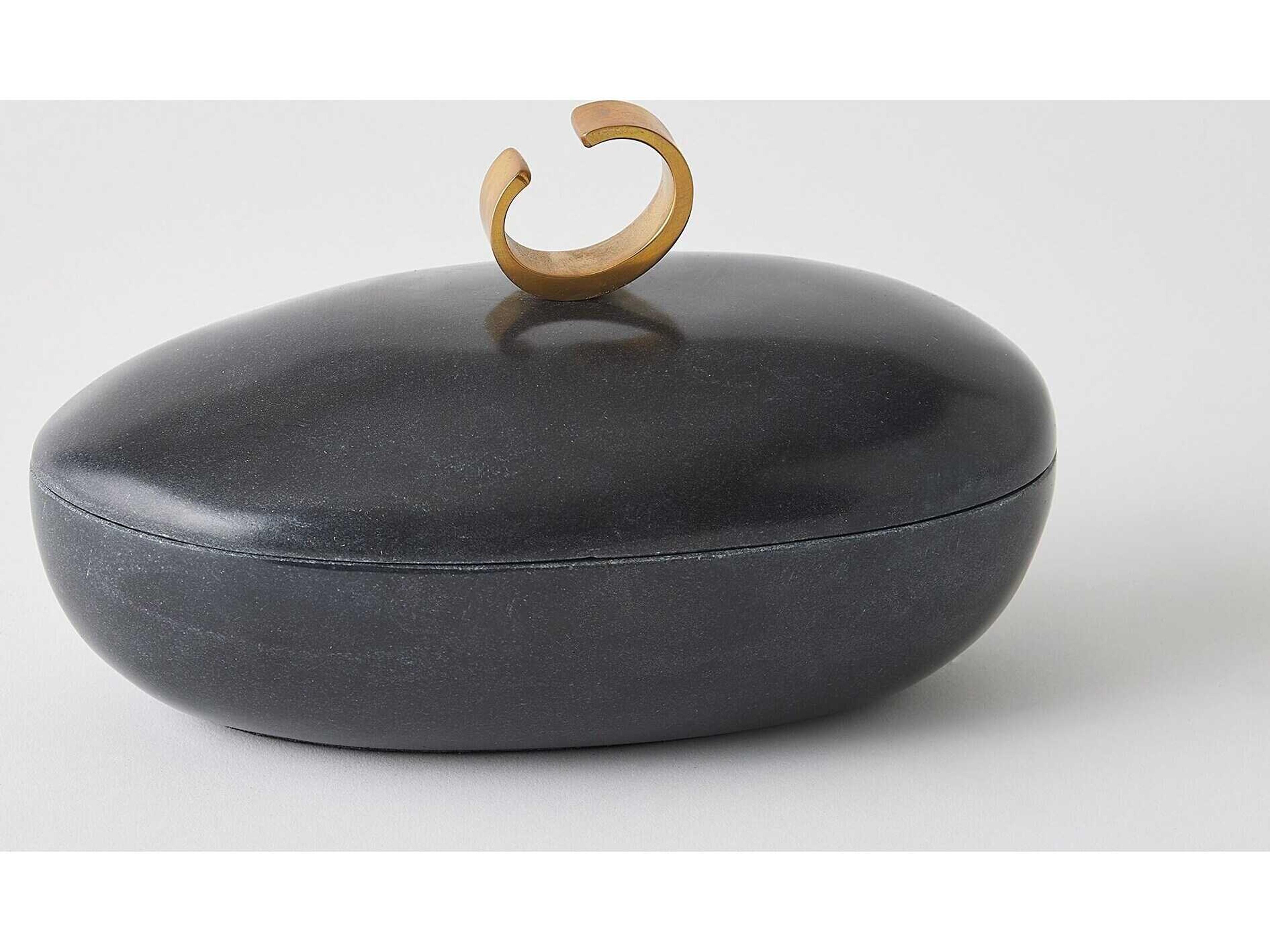Global Views Caillou Lidded Pot-Black Decorative Accent Oval