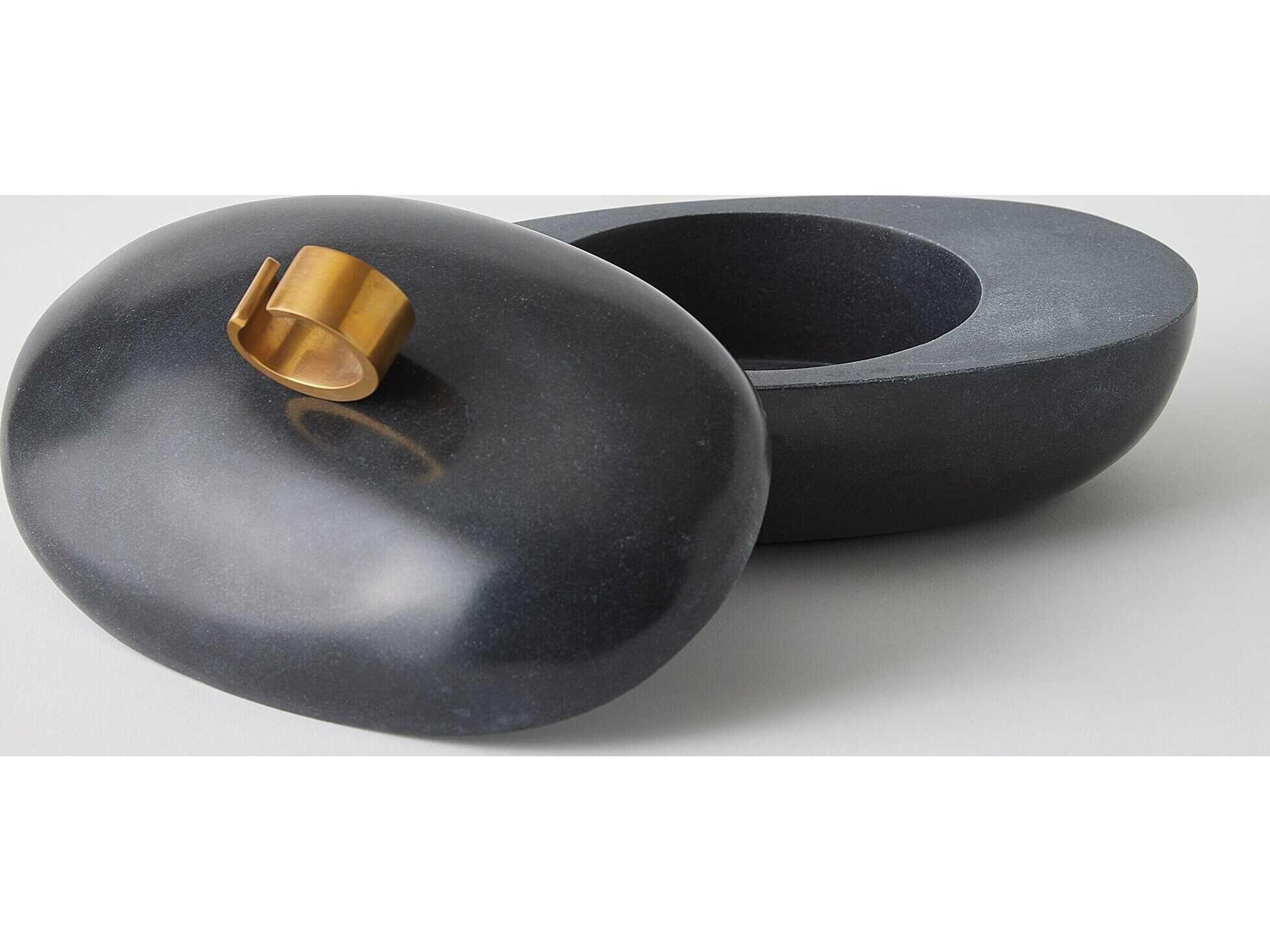 Global Views Caillou Lidded Pot-Black Decorative Accent Oval