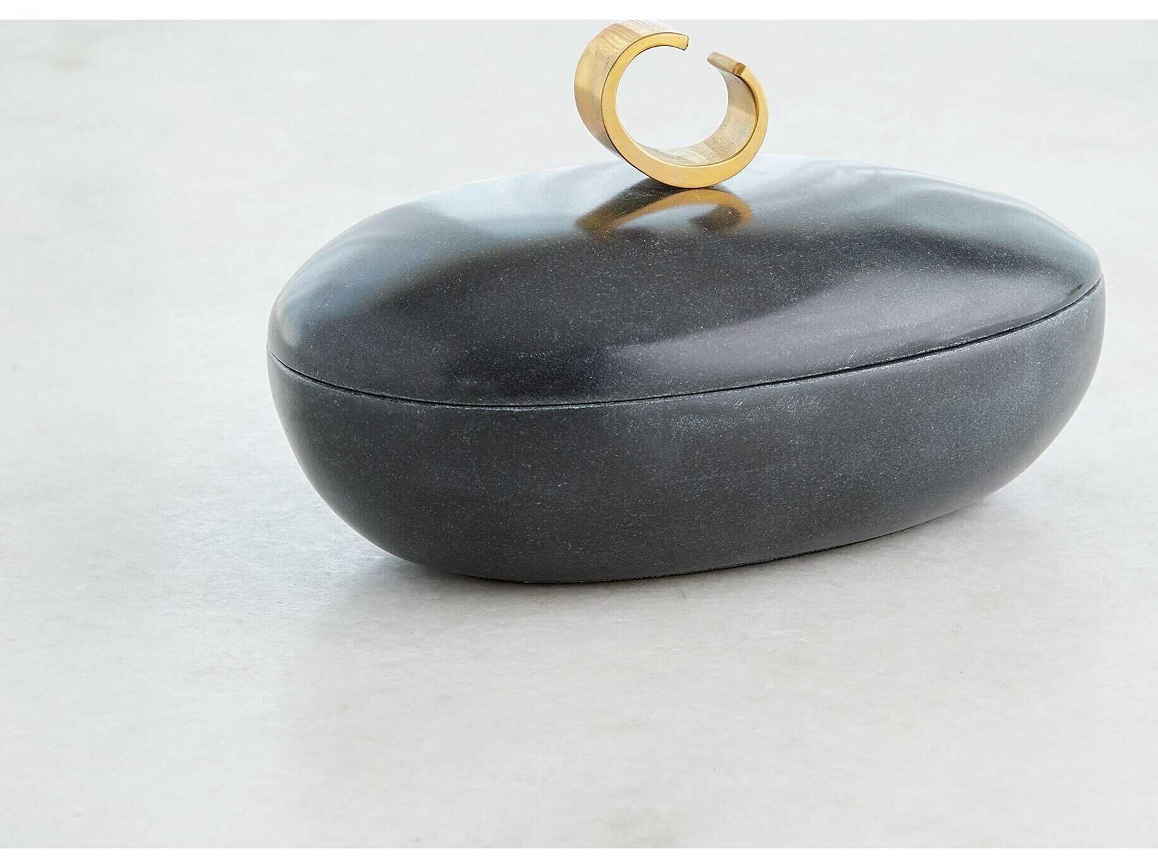 Global Views Caillou Lidded Pot-Black Decorative Accent Oval