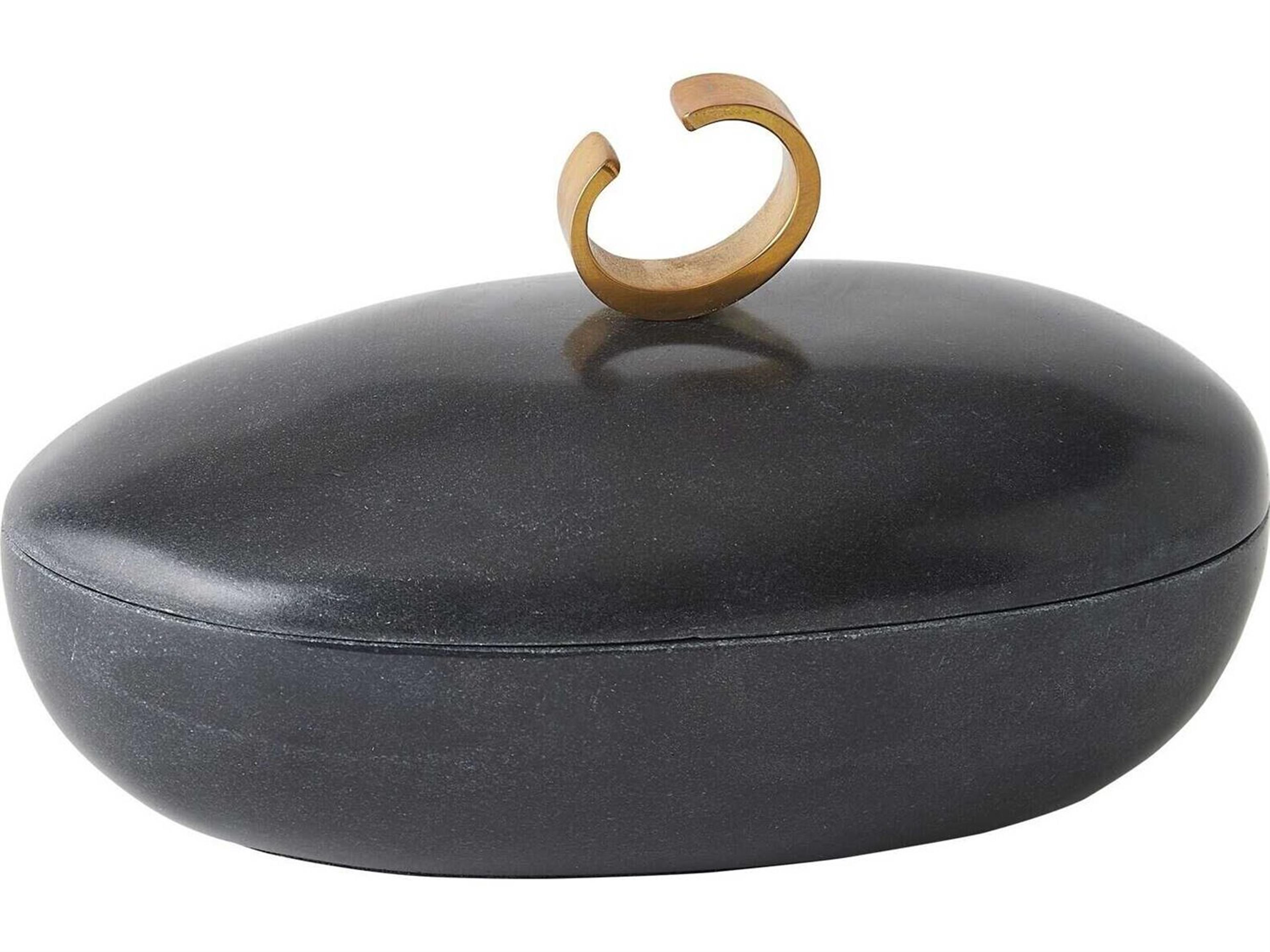 Caillou Lidded Pot-Black Decorative Accent Oval