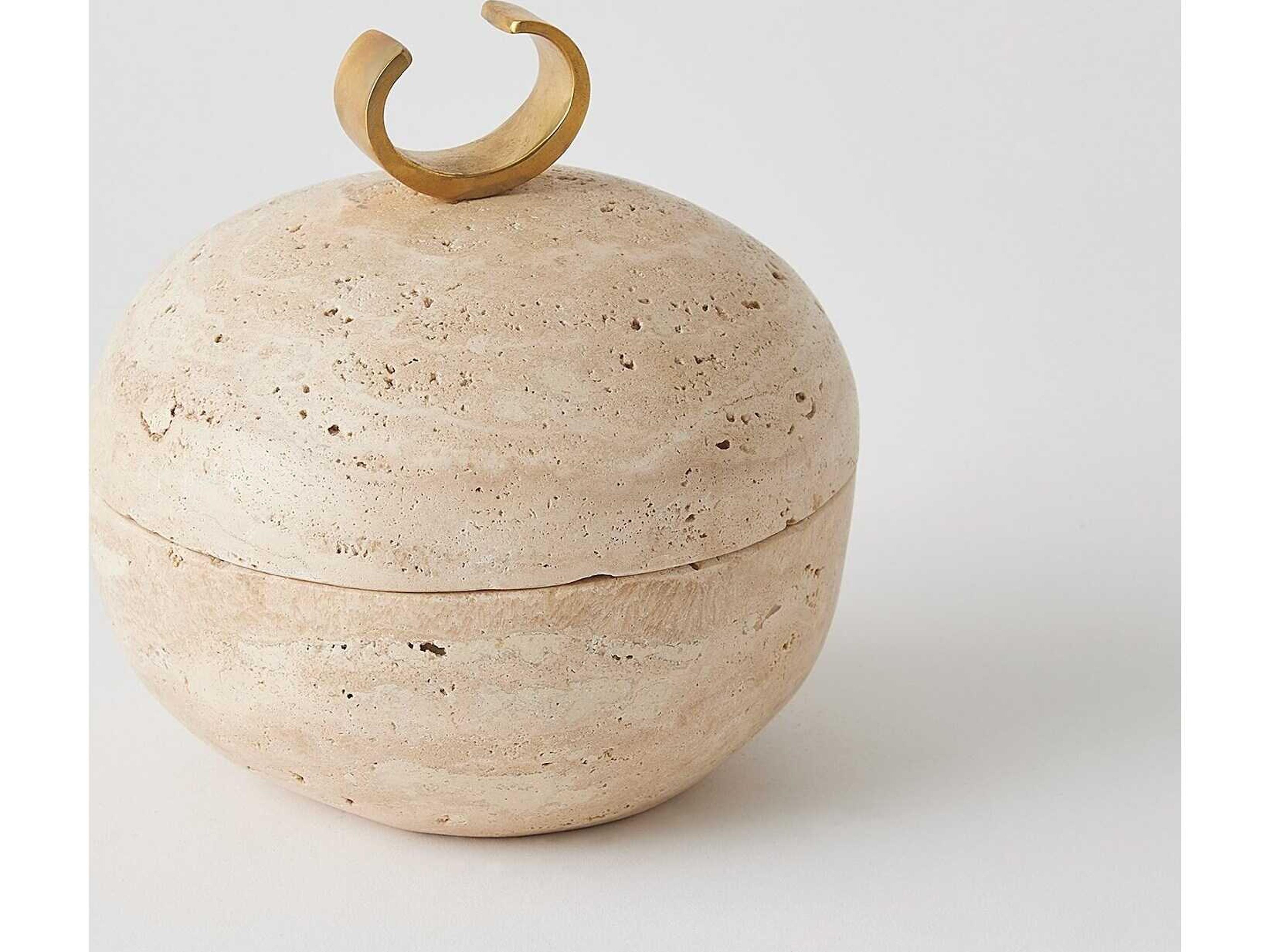 Global Views Caillou Lidded Pot-Travertine Decorative Accent Large