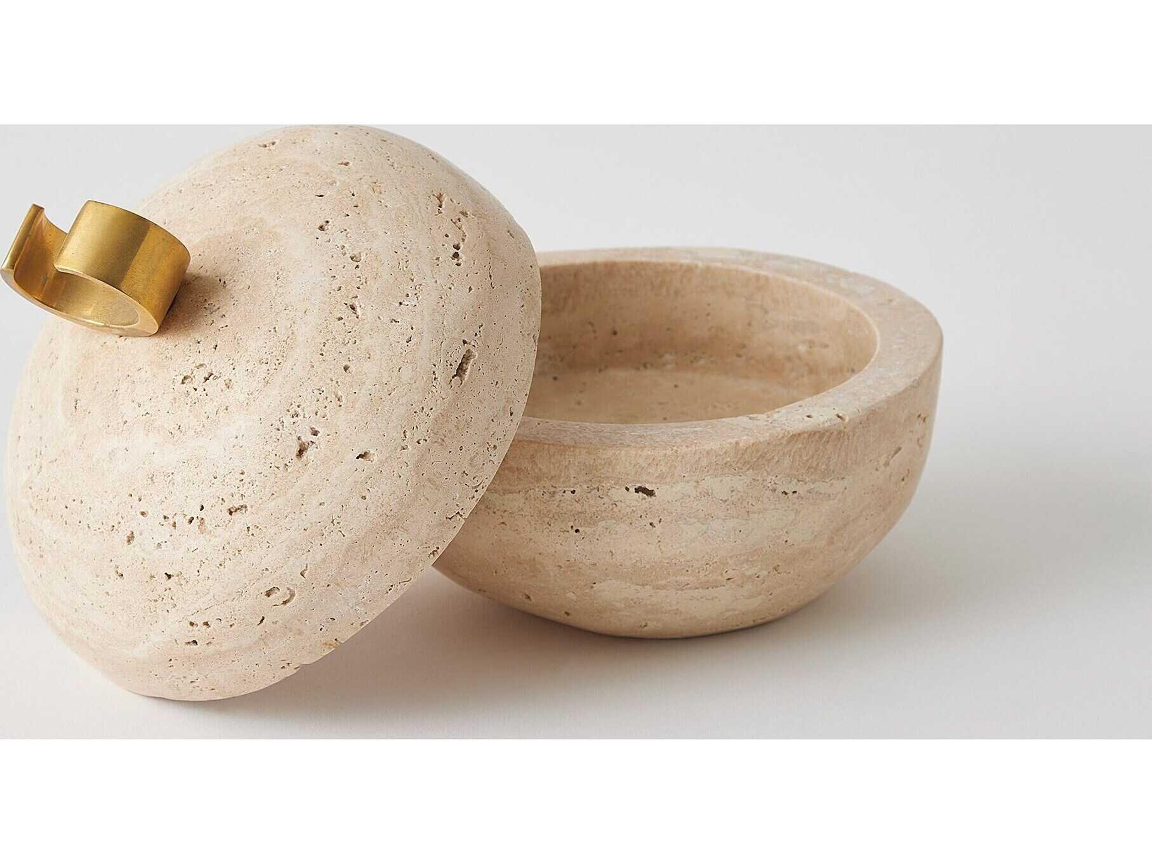 Global Views Caillou Lidded Pot-Travertine Decorative Accent Large