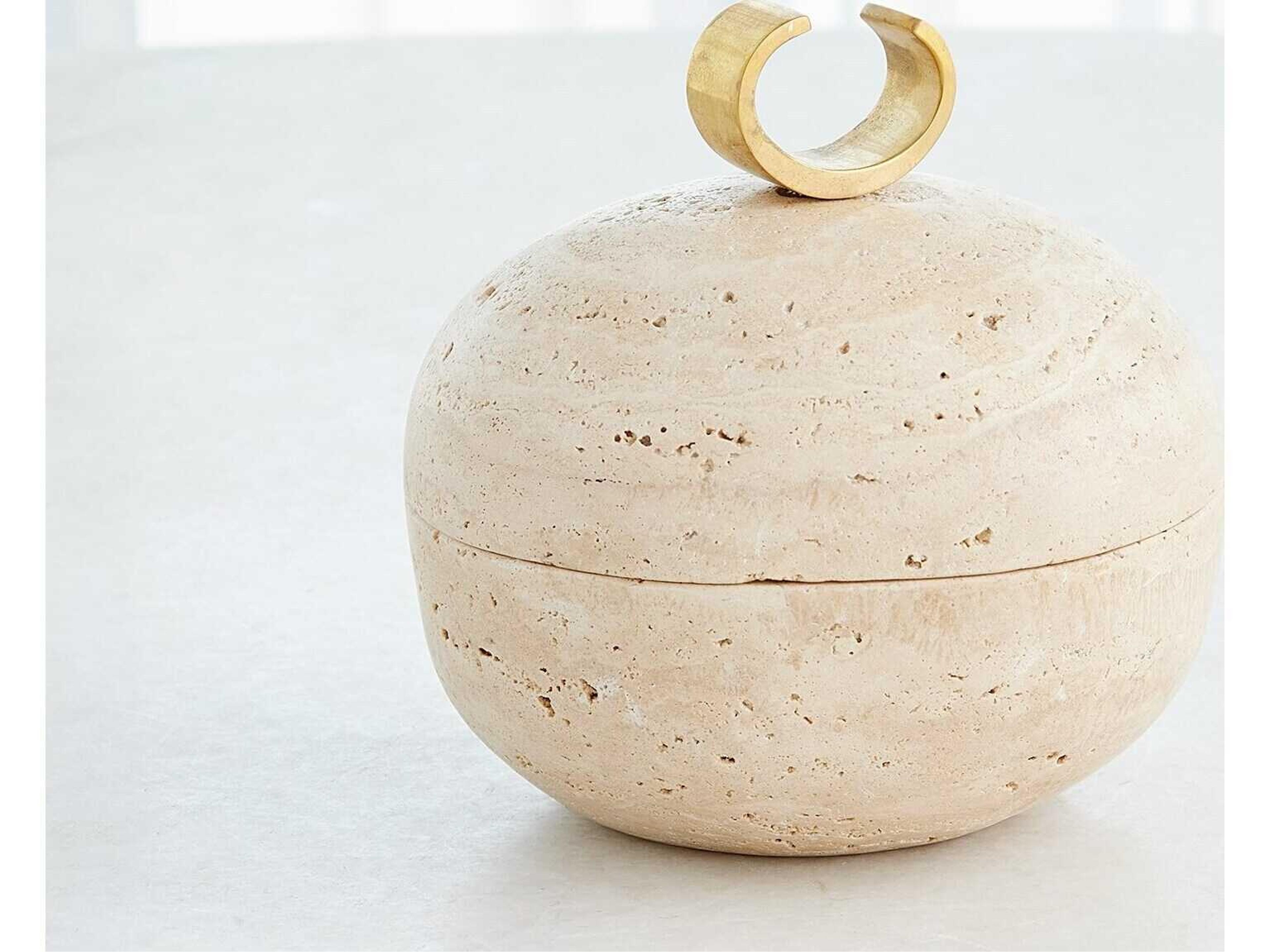 Global Views Caillou Lidded Pot-Travertine Decorative Accent Large
