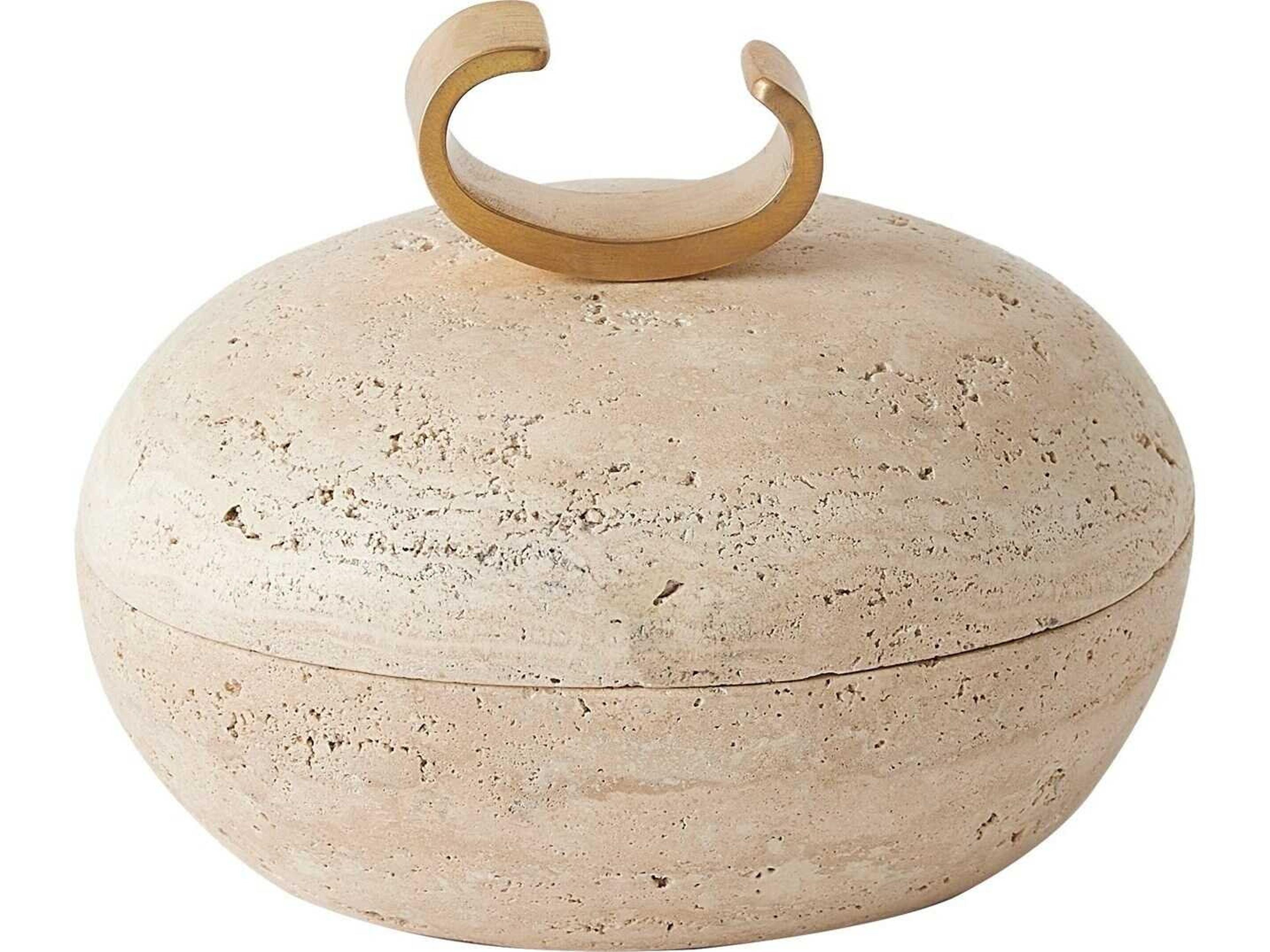 Caillou Lidded Pot-Travertine Decorative Accent Large