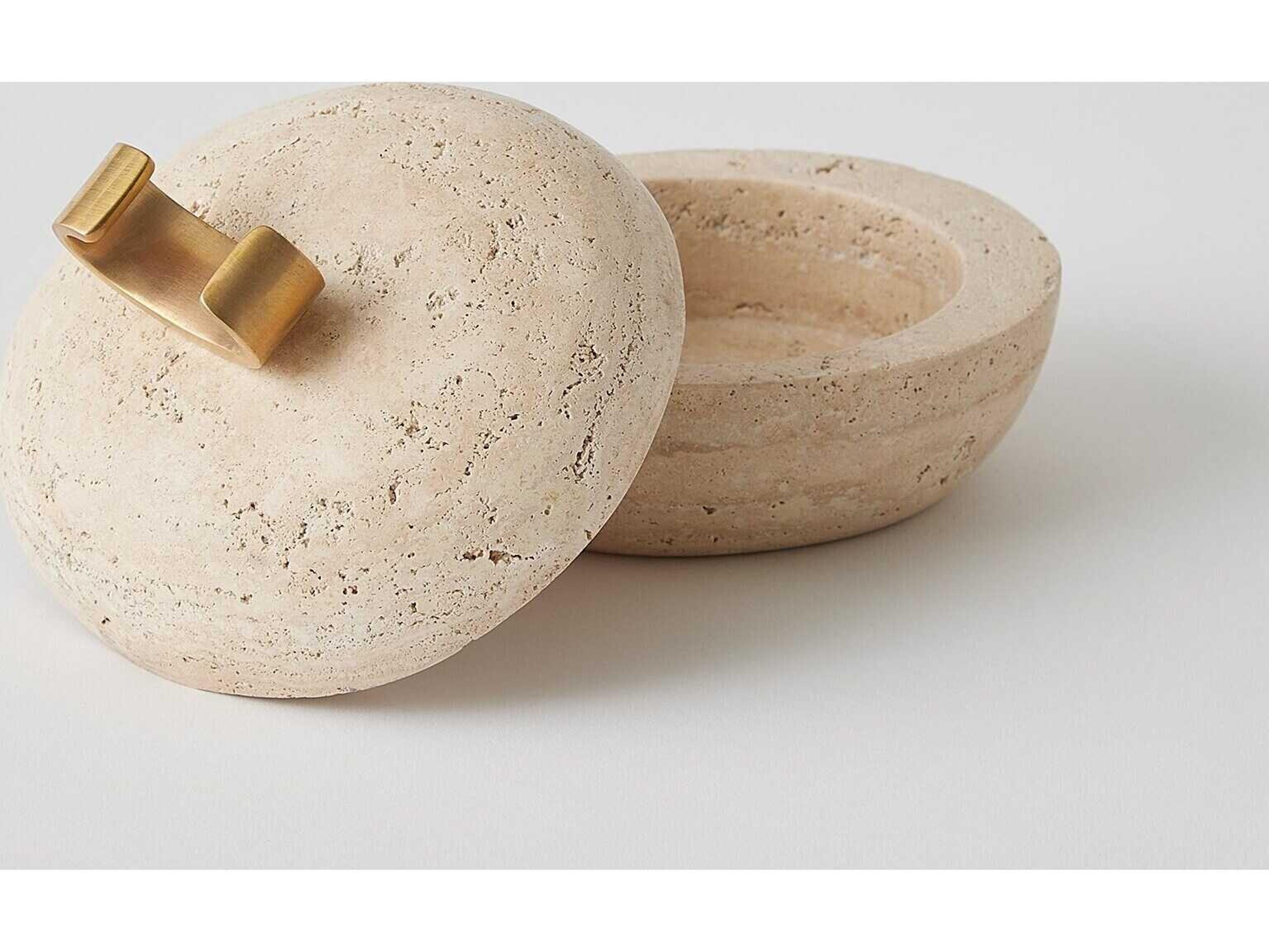 Global Views Caillou Lidded Pot-Travertine Decorative Accent Small