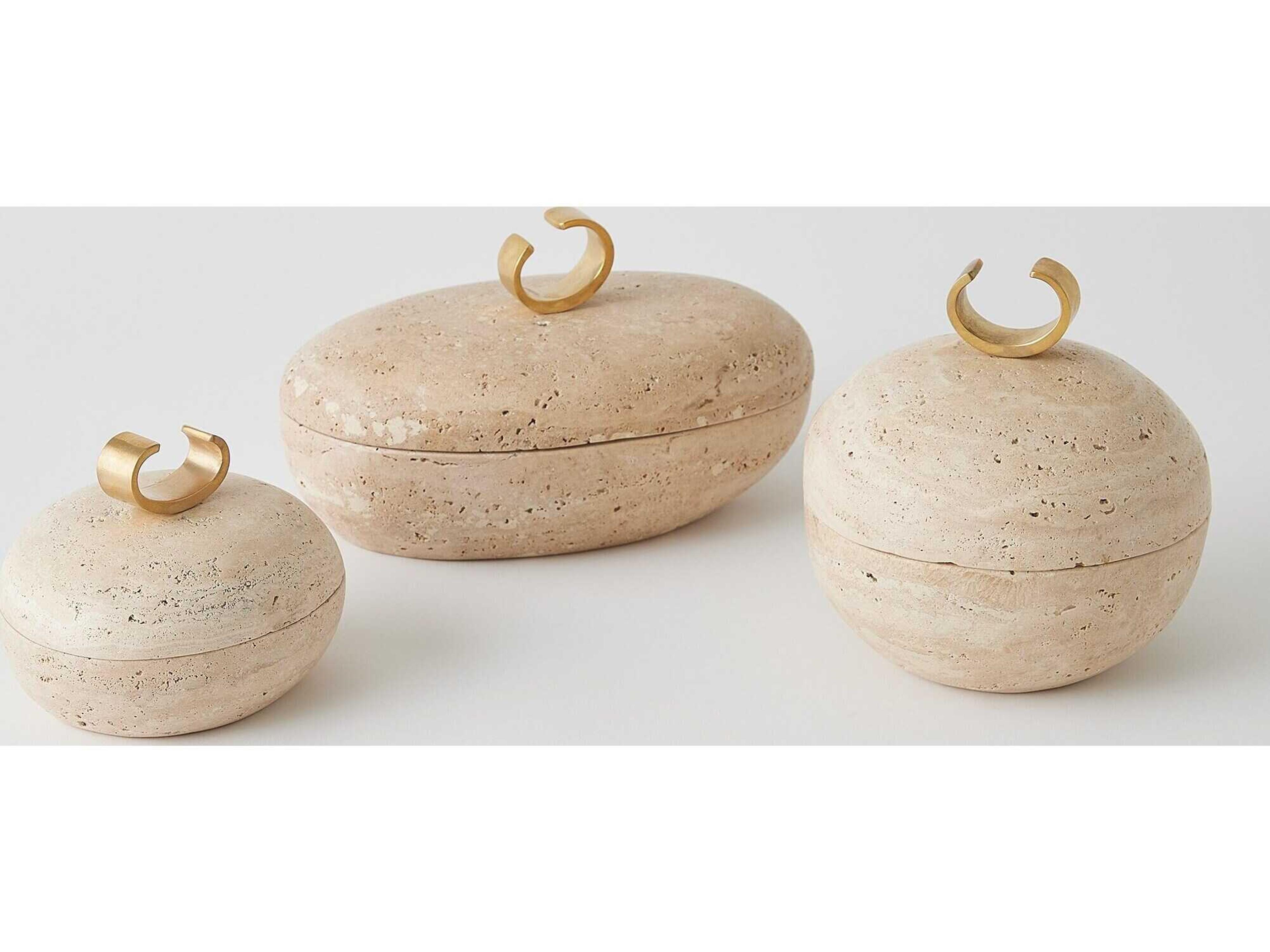 Global Views Caillou Lidded Pot-Travertine Decorative Accent Small