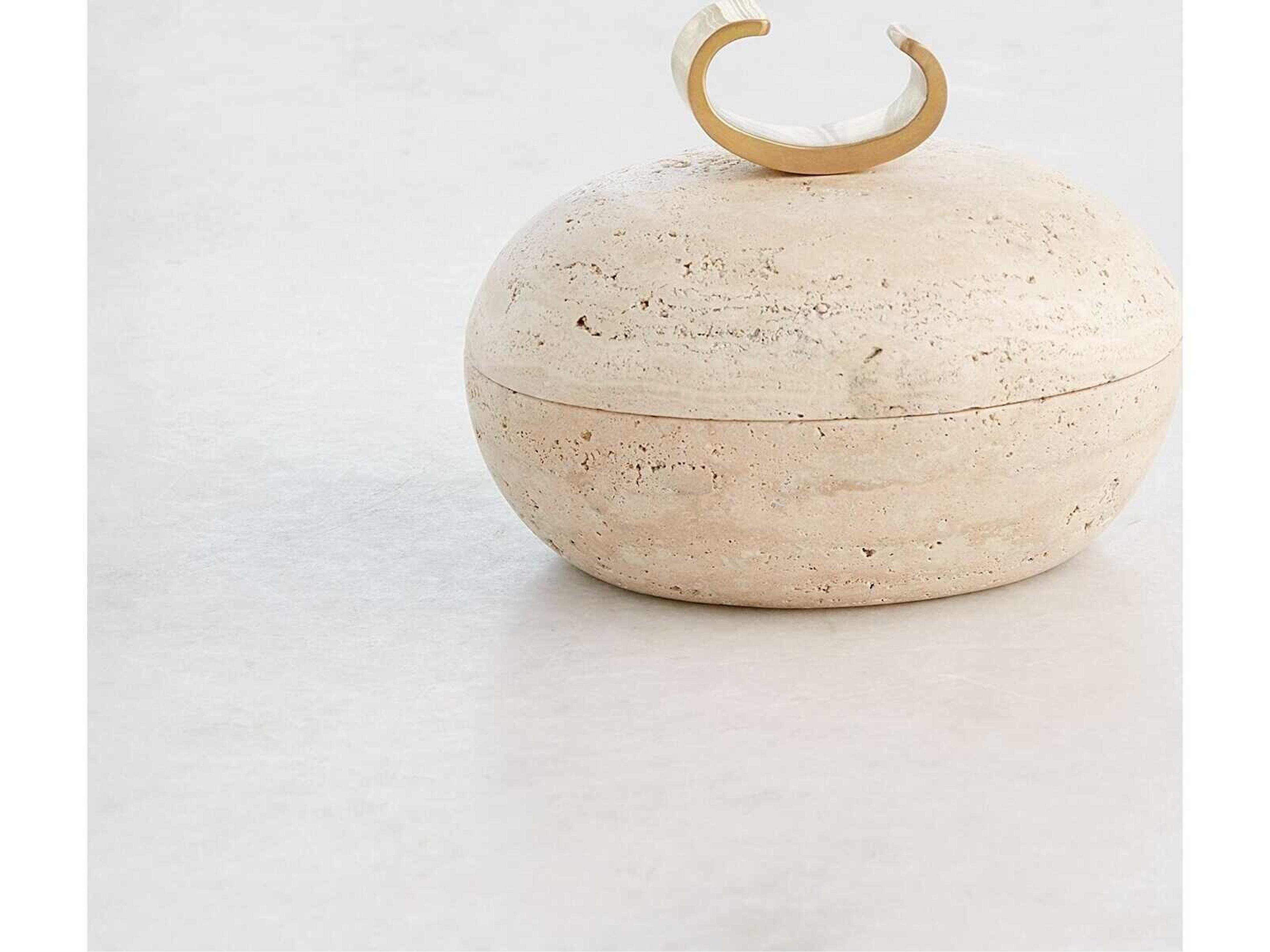 Global Views Caillou Lidded Pot-Travertine Decorative Accent Small