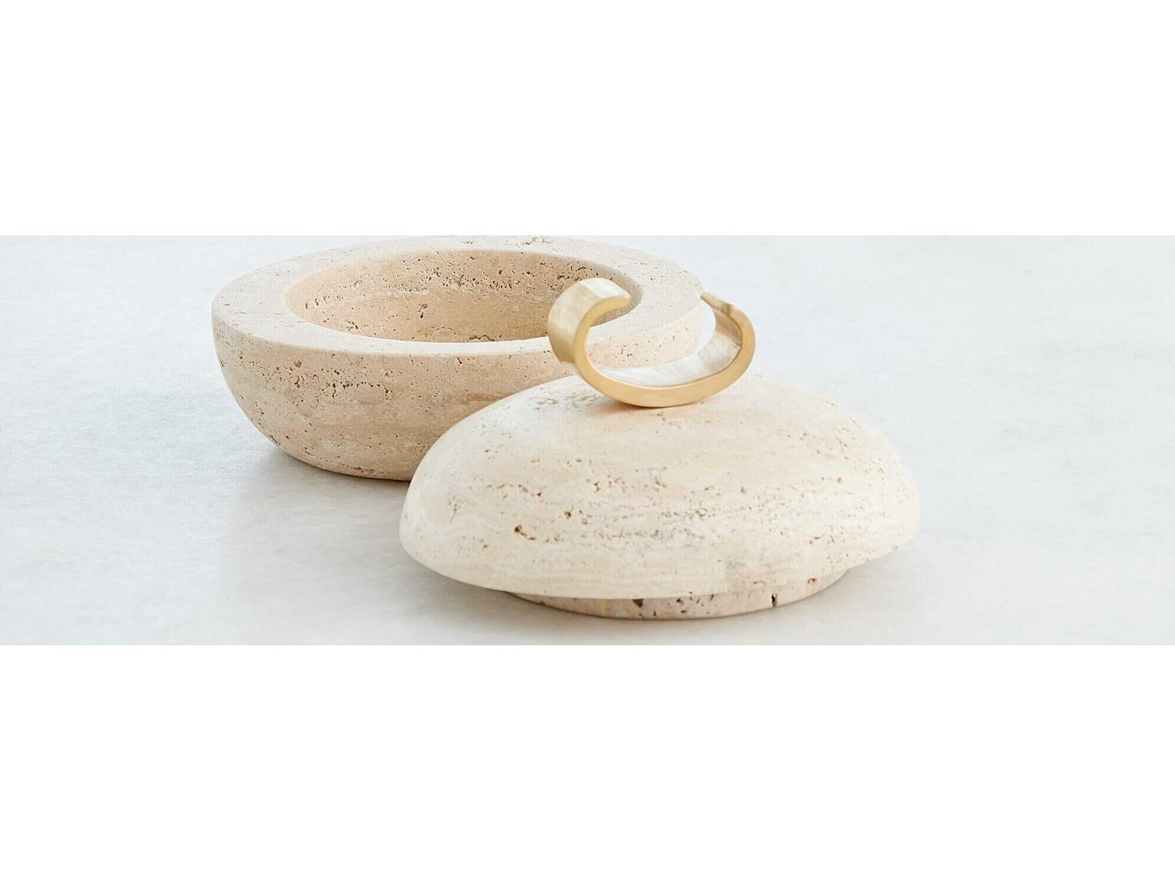 Global Views Caillou Lidded Pot-Travertine Decorative Accent Small