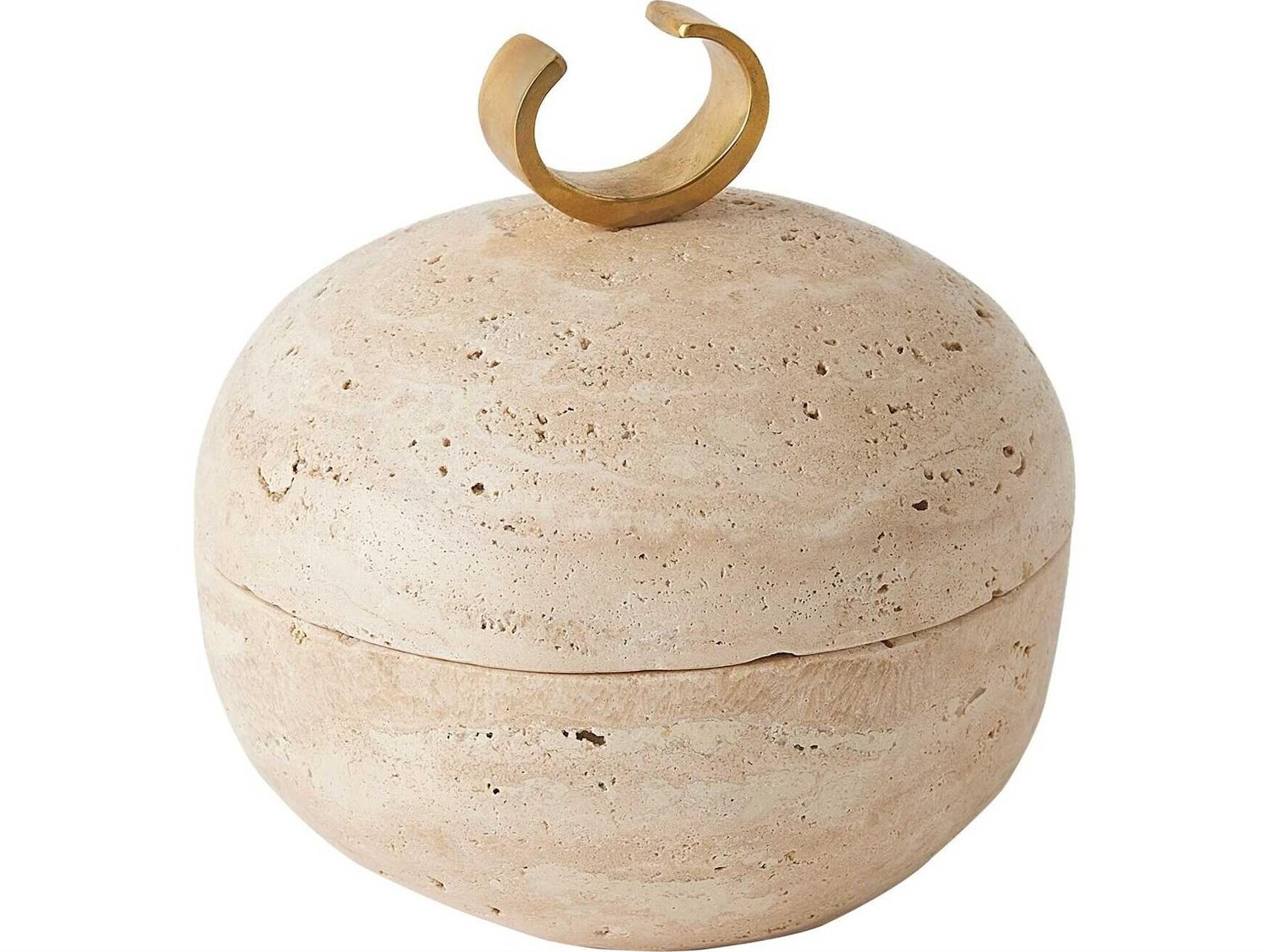 Caillou Lidded Pot-Travertine Decorative Accent Small
