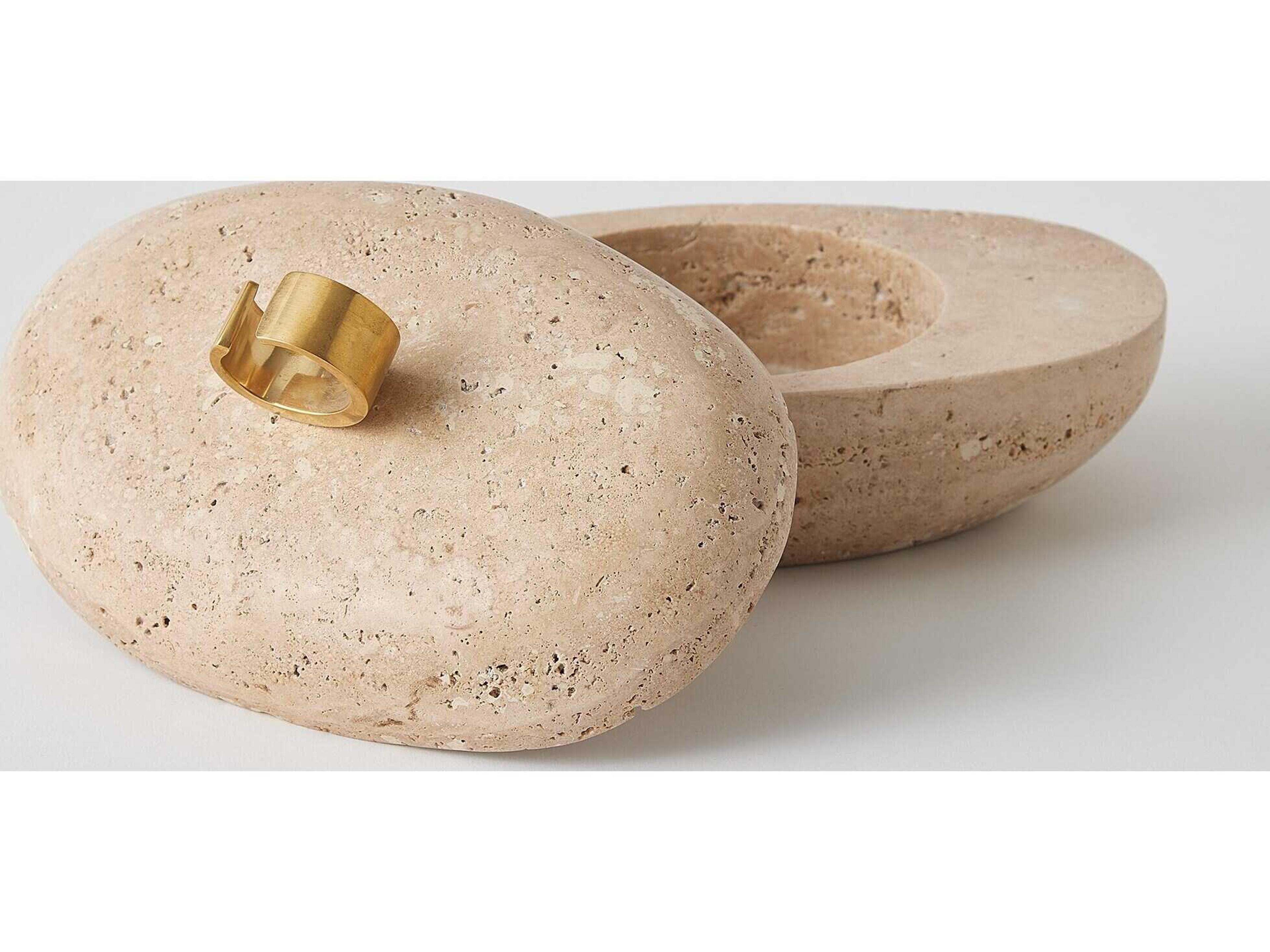 Global Views Caillou Lidded Pot-Travertine Decorative Accent Oval